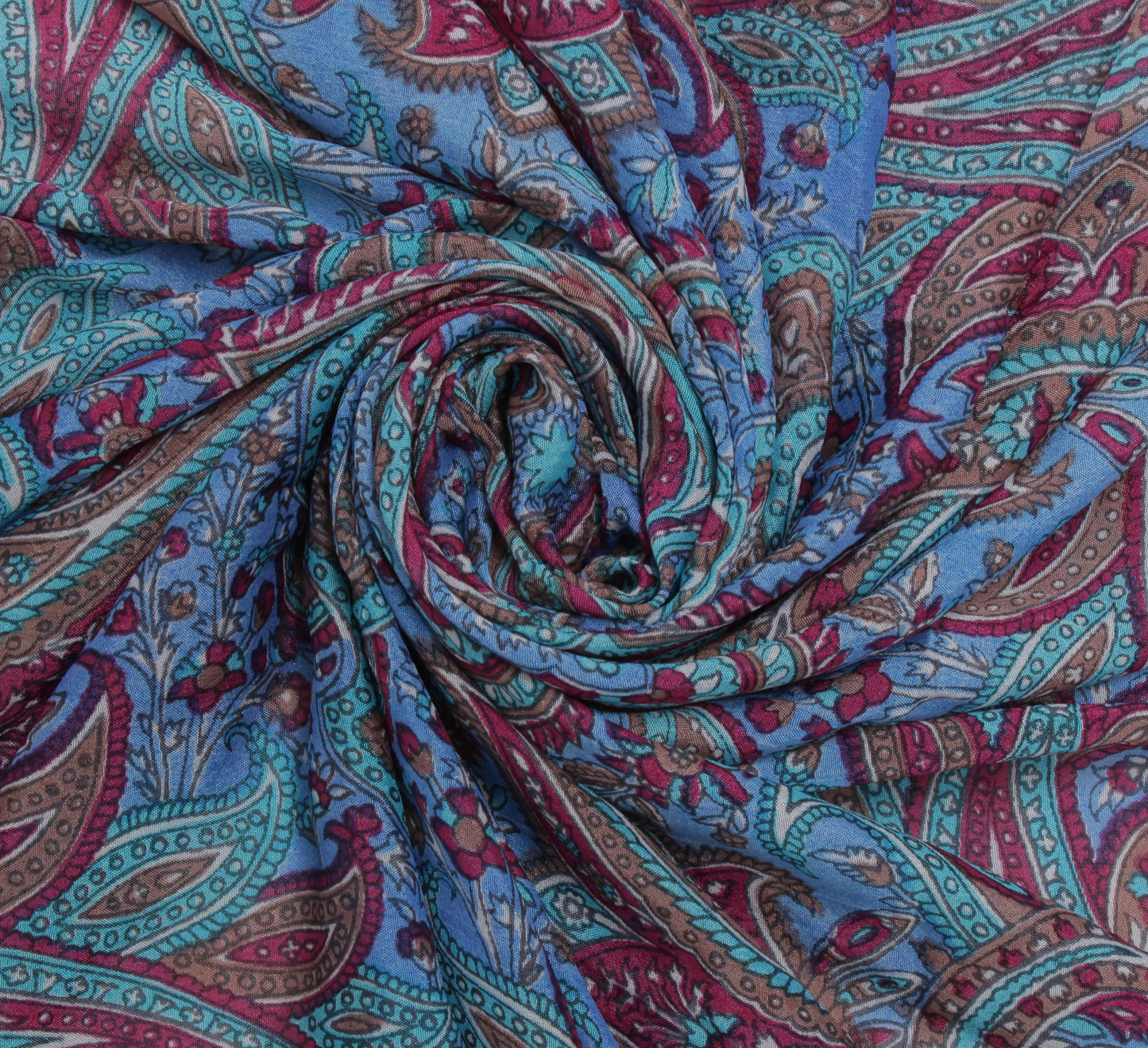 Sushila Vintage Blue Women Neck Scarf Blend Silk Printed Paisley Stole 38 x 36"