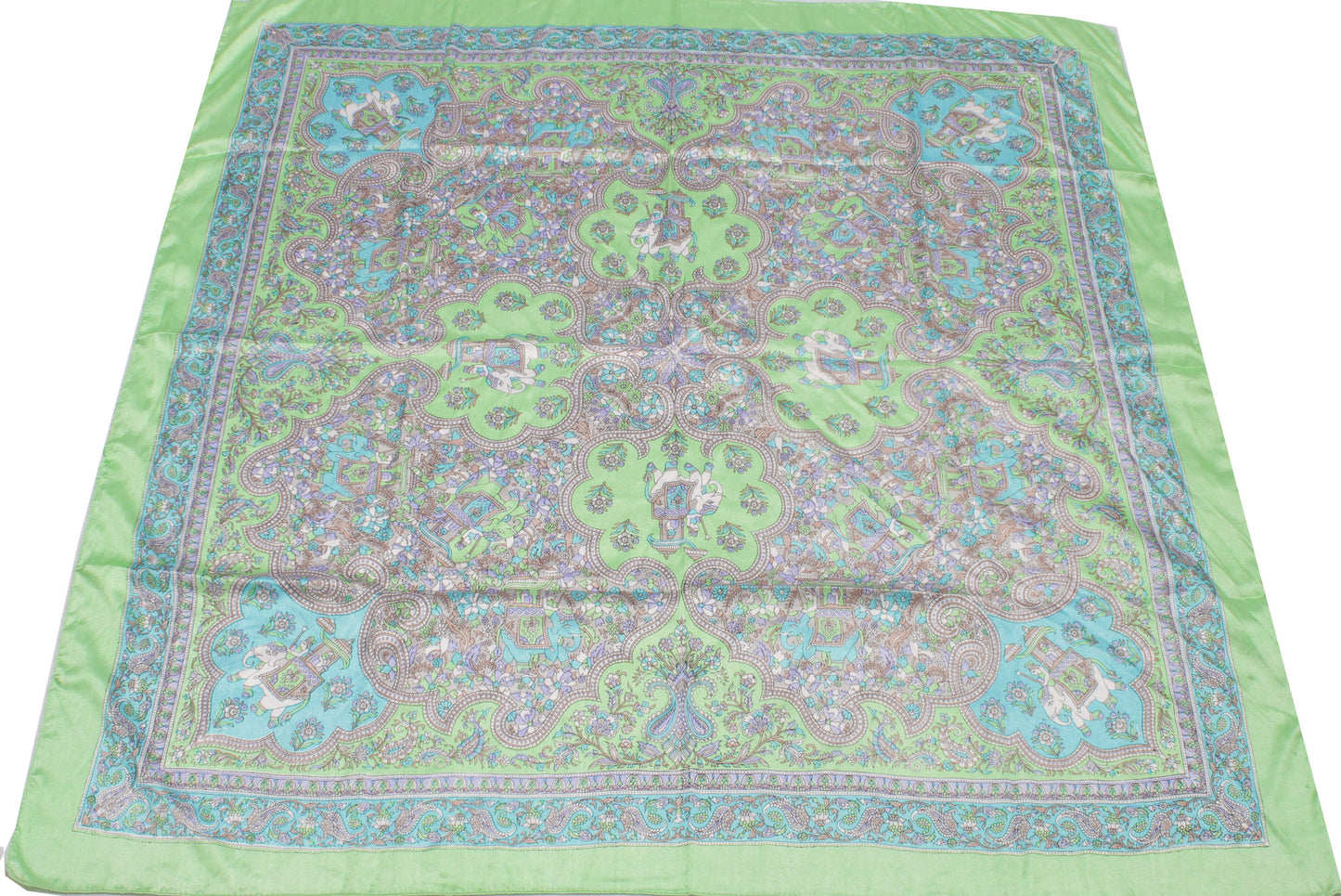 Sushila Vintage Green Women Scarf Blend Satin Printed Elephant Stole 38" x 37"