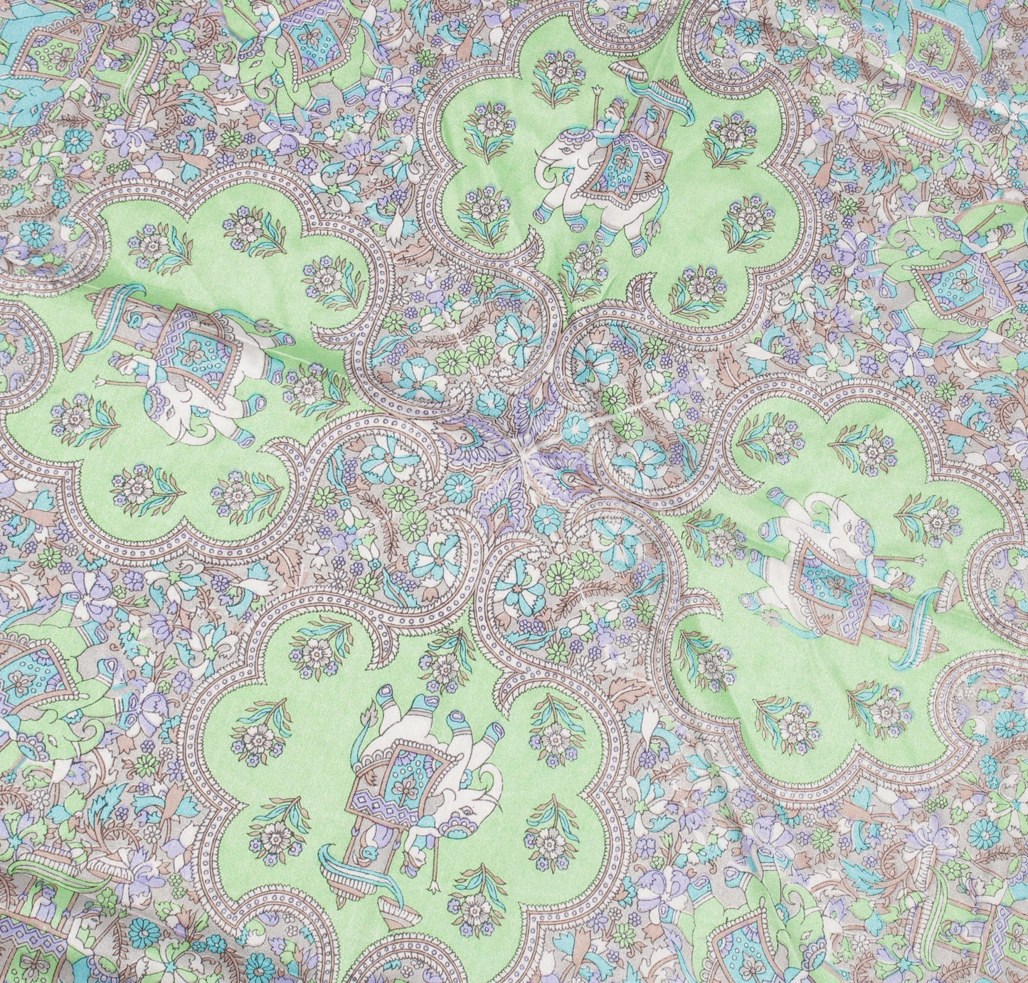 Sushila Vintage Green Women Scarf Blend Satin Printed Elephant Stole 38" x 37"