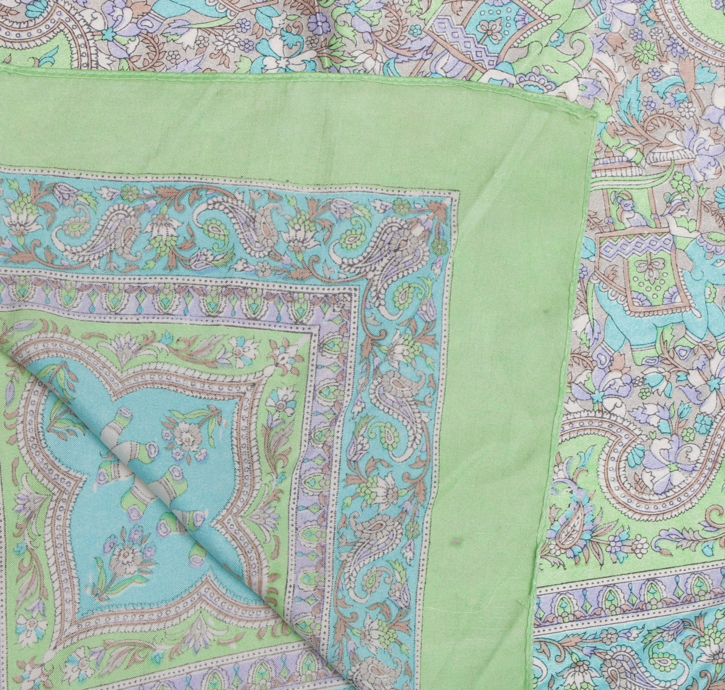 Sushila Vintage Green Women Scarf Blend Satin Printed Elephant Stole 38" x 37"