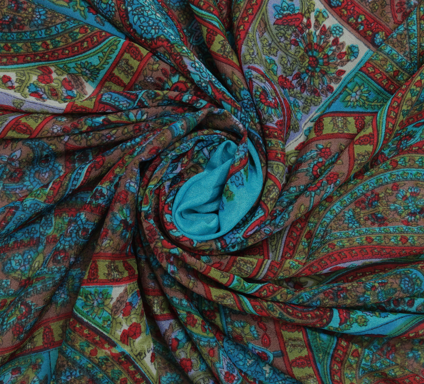 Sushila Vintage Blue Women Neck Scarf Blend Silk Printed Paisley Stole 38" x 35"