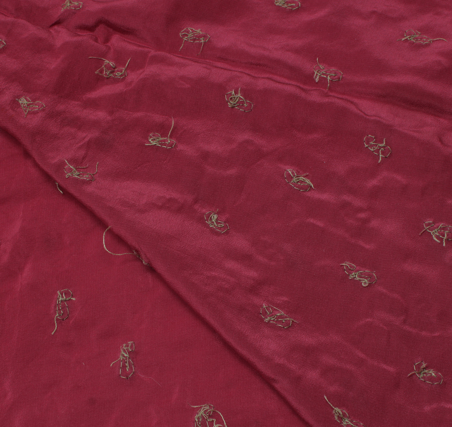 Sushila Vintage Indian Sari Remnant Scrap Pure Crepe Embroidered Craft Fabric