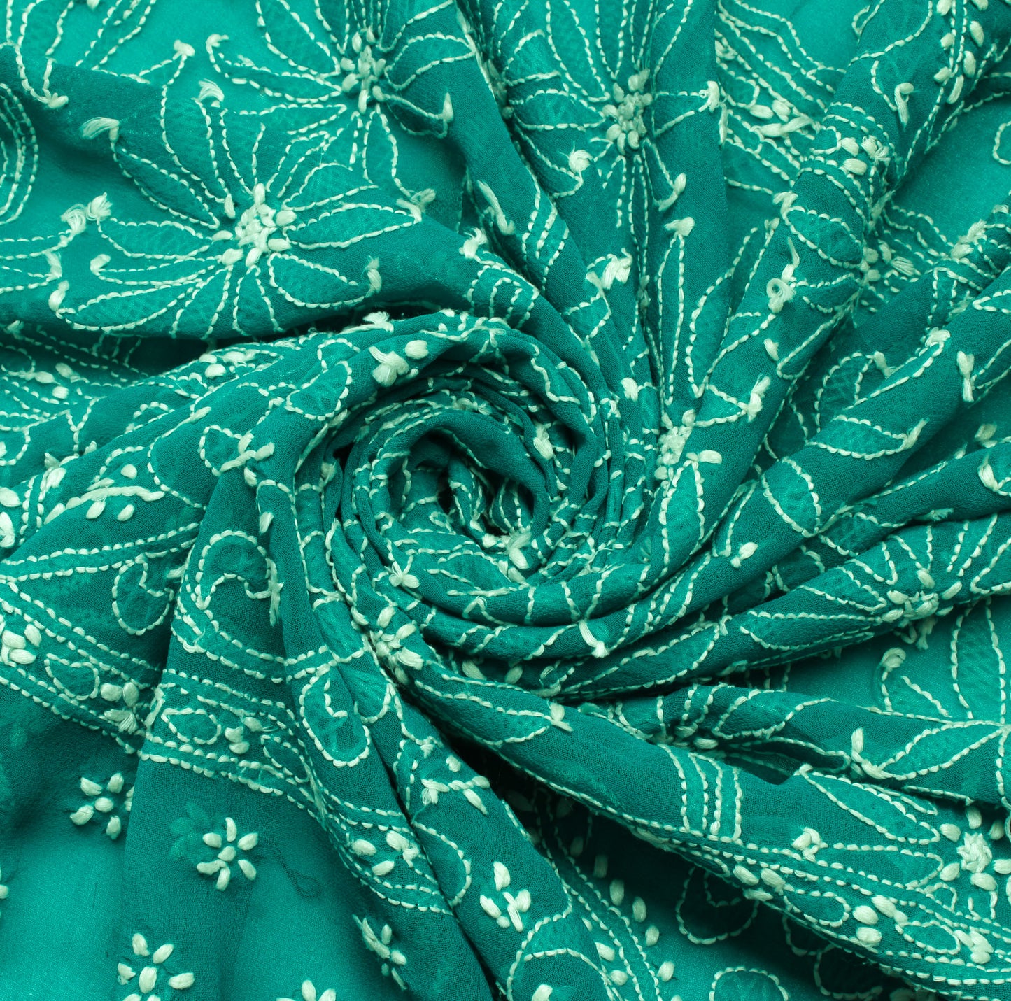 Sushila Vintage Green Sari Remnant Scrap  Georgette Embroidered Craft Fabric