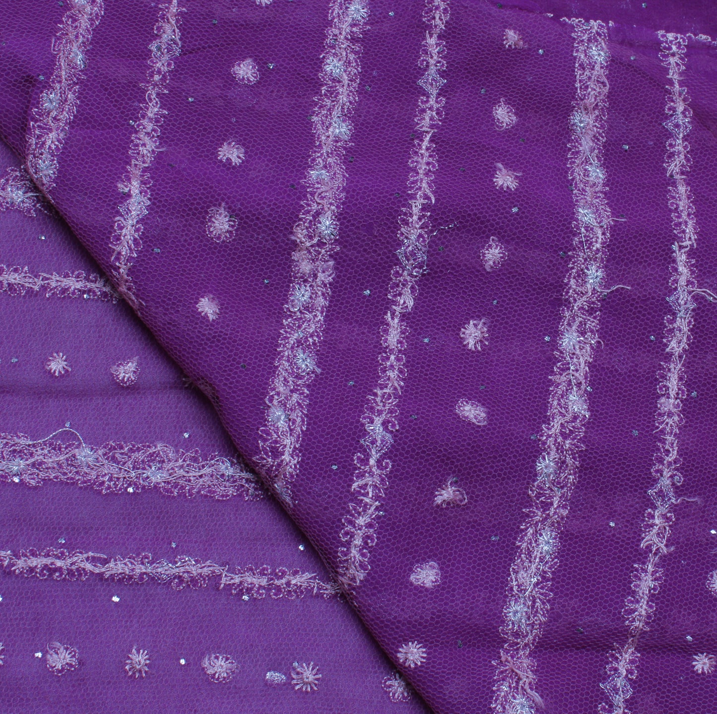 Sushila Vintage Purple Sari Remnant Scrap Pure Georgette Floral Craft Fabric