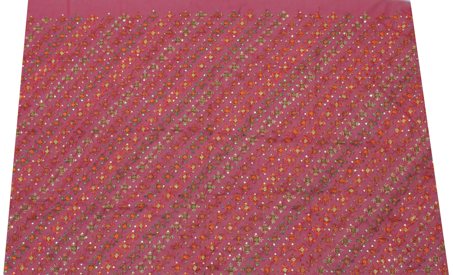 Sushila Vintage Pink Sari Remnant Scrap Blend Georgette Embroidered Craft Fabric