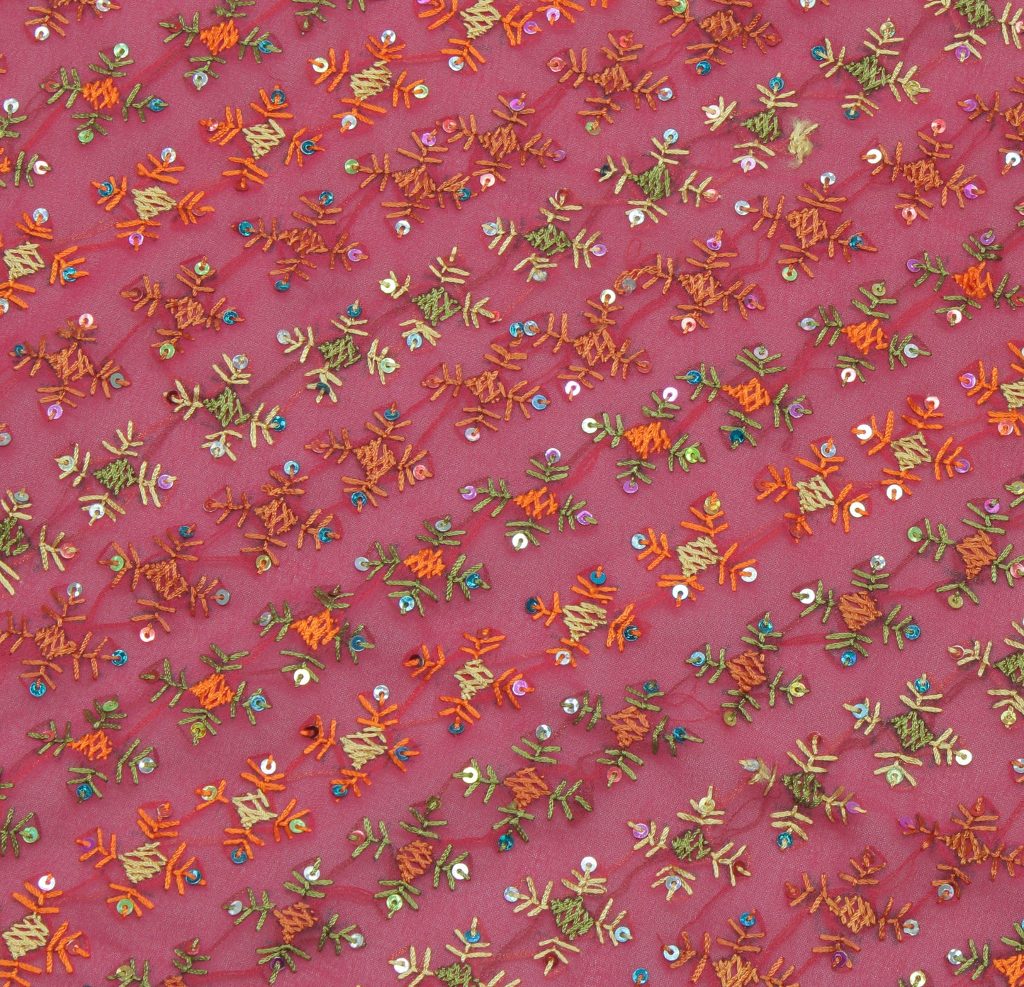 Sushila Vintage Pink Sari Remnant Scrap Blend Georgette Embroidered Craft Fabric