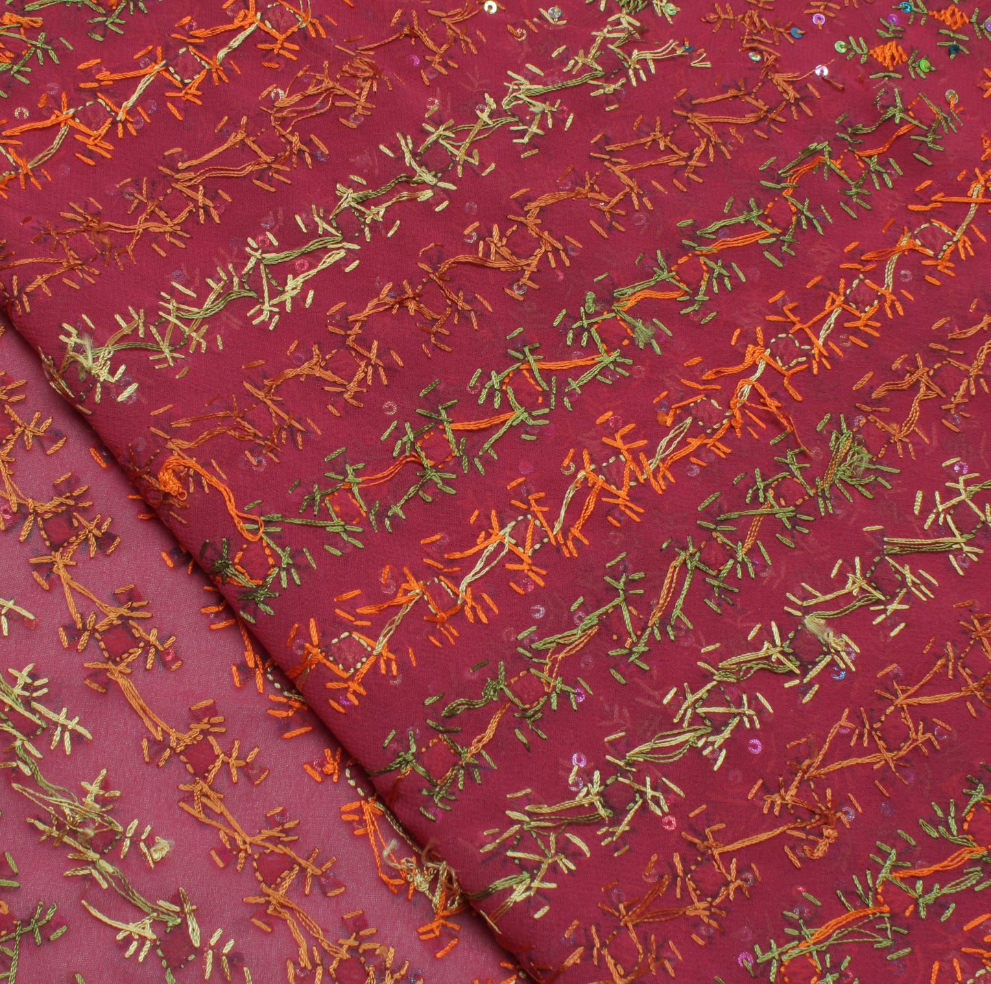 Sushila Vintage Pink Sari Remnant Scrap Blend Georgette Embroidered Craft Fabric