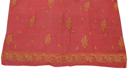 Sushila Vintage Red Sari Remnant Scrap Pure Georgette Embroidered Craft Fabric