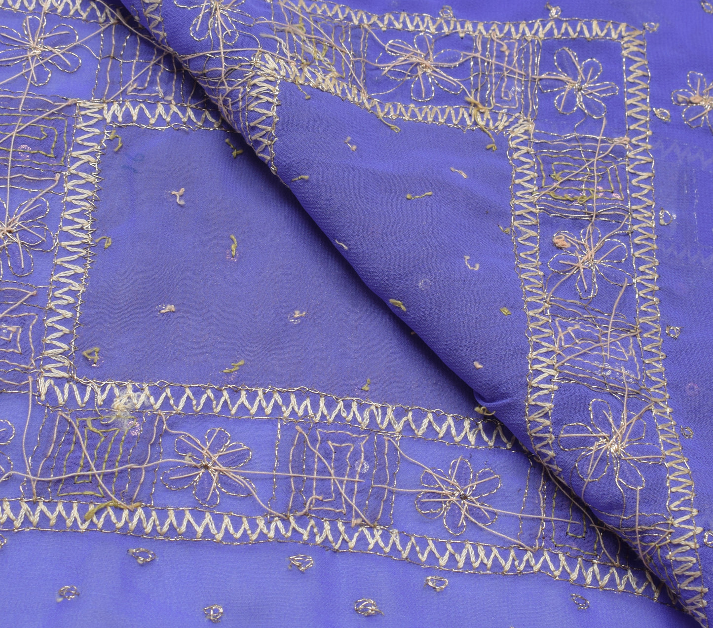 Sushila Vintage Sari Remnant Scrap Blend Georgette Silk Hand Beaded Craft Fabric