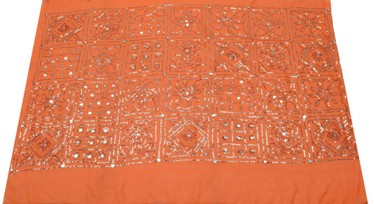 Sushila Vintage Orange Sari Remnant Scrap Blend Georgette Embroidered Fabric