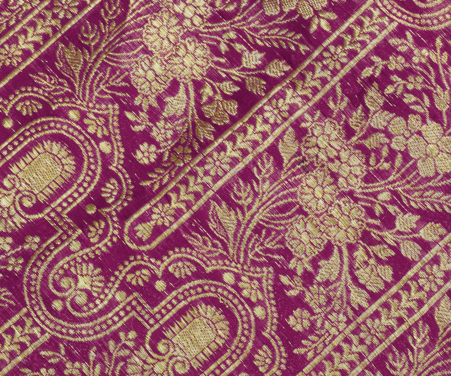 Sushila Vintage Purple Sari Remnant Scrap 100% Pure Silk Zari Woven Craft Fabric