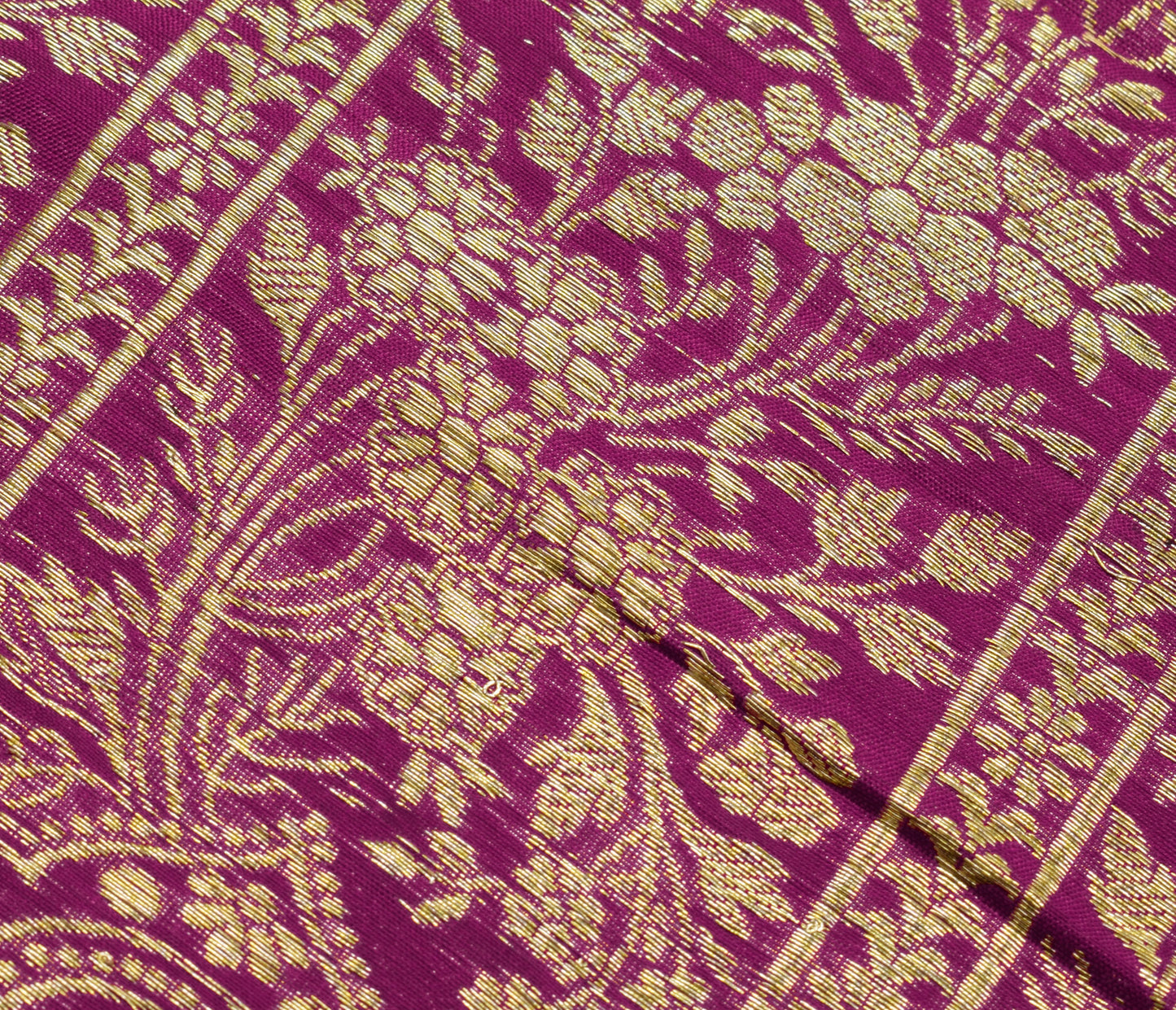 Sushila Vintage Purple Sari Remnant Scrap 100% Pure Silk Zari Woven Craft Fabric