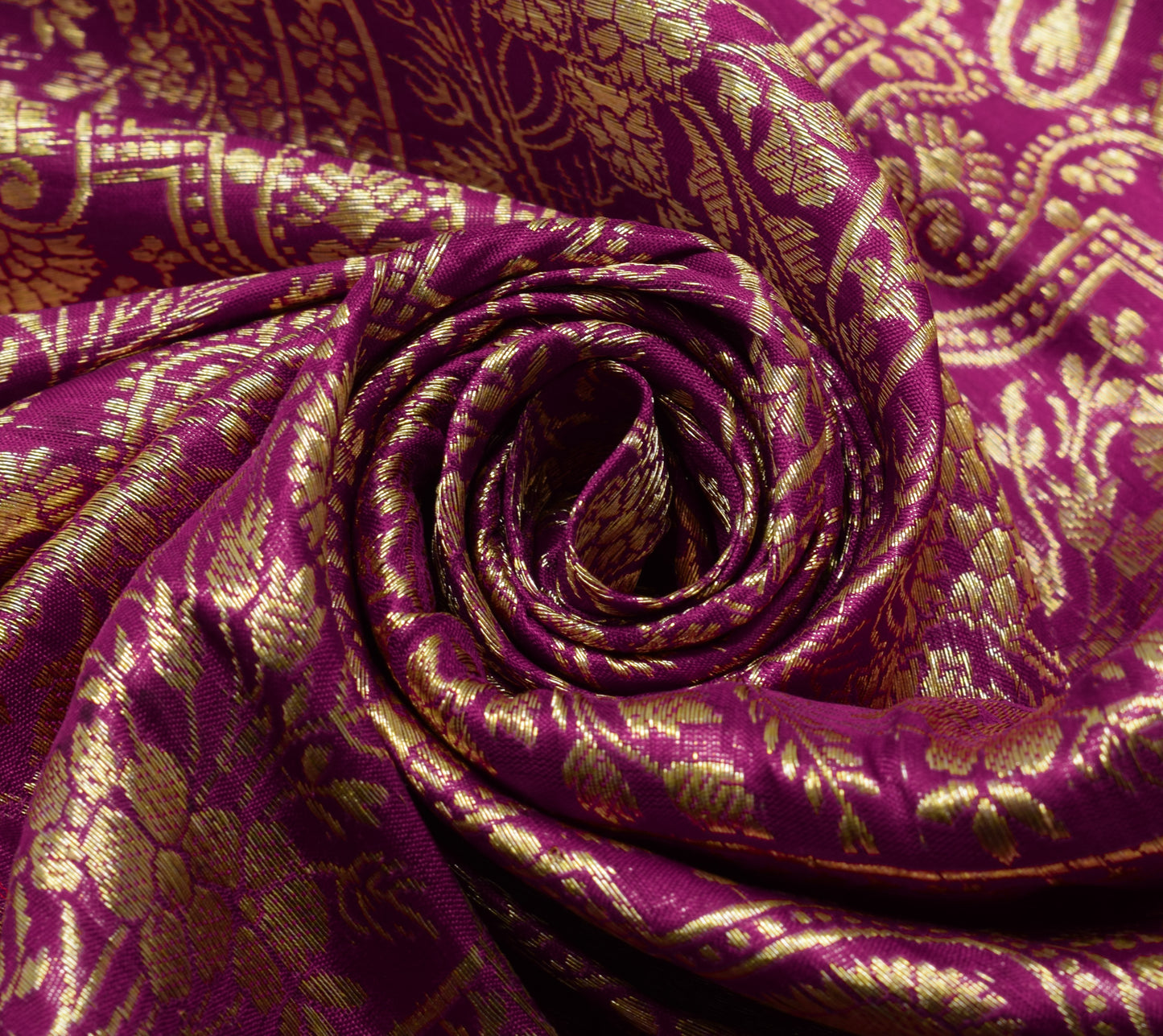 Sushila Vintage Purple Sari Remnant Scrap 100% Pure Silk Zari Woven Craft Fabric