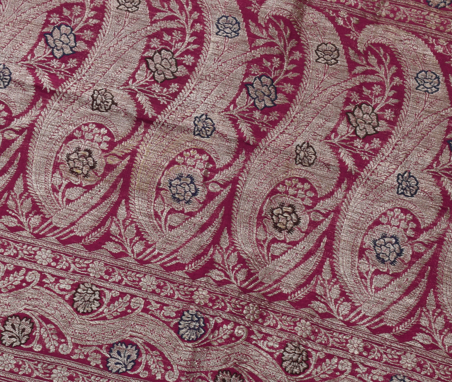 Sushila Vintage Indian Sari Remnant Scrap 100% Pure Silk Zari Woven Craft Fabric