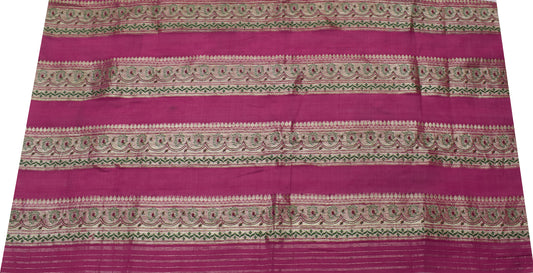 Sushila Vintage Pink Sari Remnant Scrap 100% Pure Silk Woven Craft Fabric