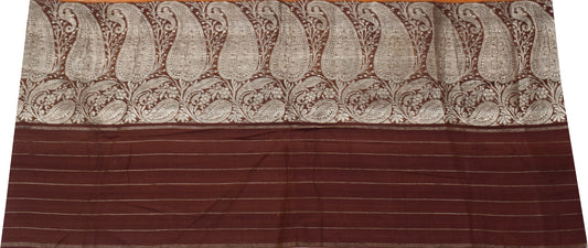 Sushila Vintage Brown Sari Remnant Scrap 100% Pure Silk Zari Woven Craft Fabric