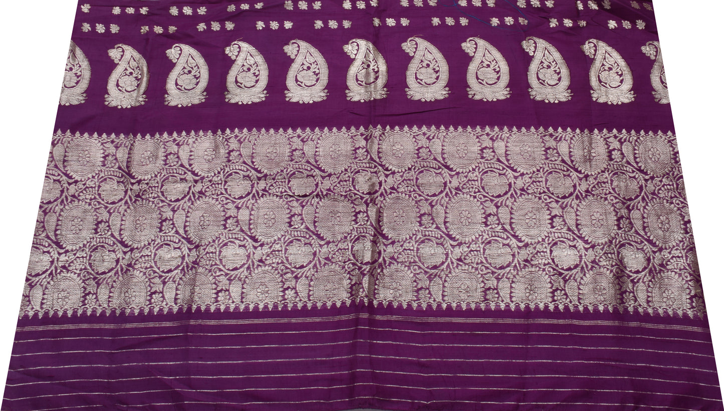 Sushila Vintage Purple Sari Remnant Scrap 100% Pure Silk Zaei Woven Craft Fabric