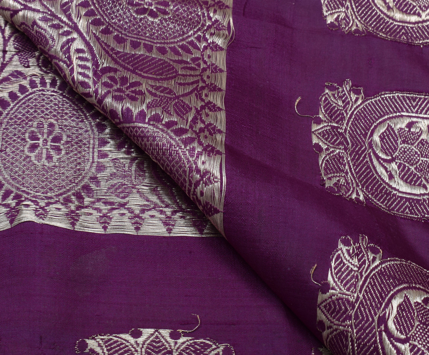 Sushila Vintage Purple Sari Remnant Scrap 100% Pure Silk Zaei Woven Craft Fabric