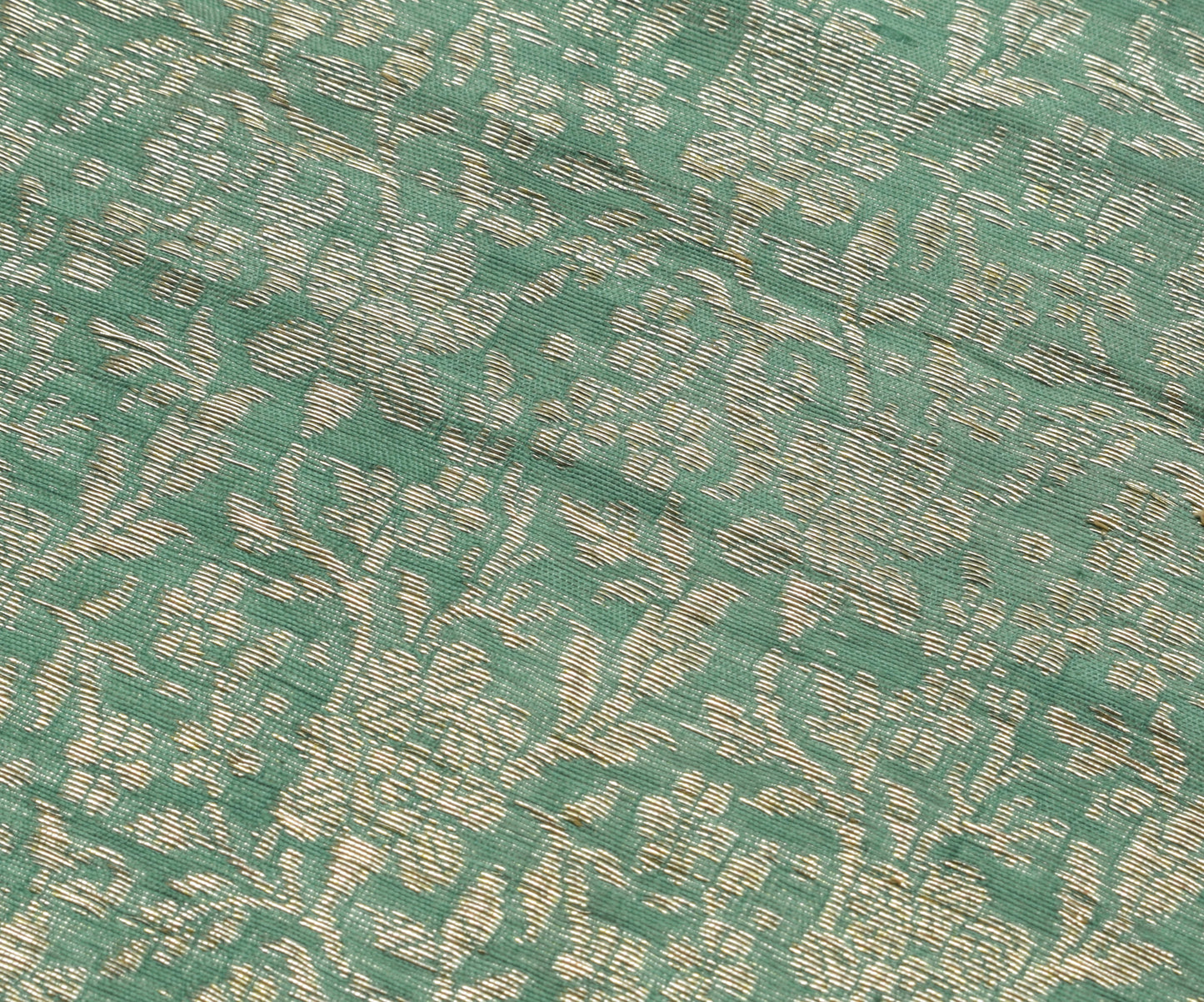 Sushila Vintage Green Sari Remnant Scrap 100% Pure Silk Zari Woven Craft Fabric