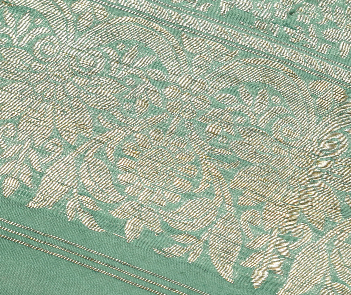 Sushila Vintage Green Sari Remnant Scrap 100% Pure Silk Zari Woven Craft Fabric