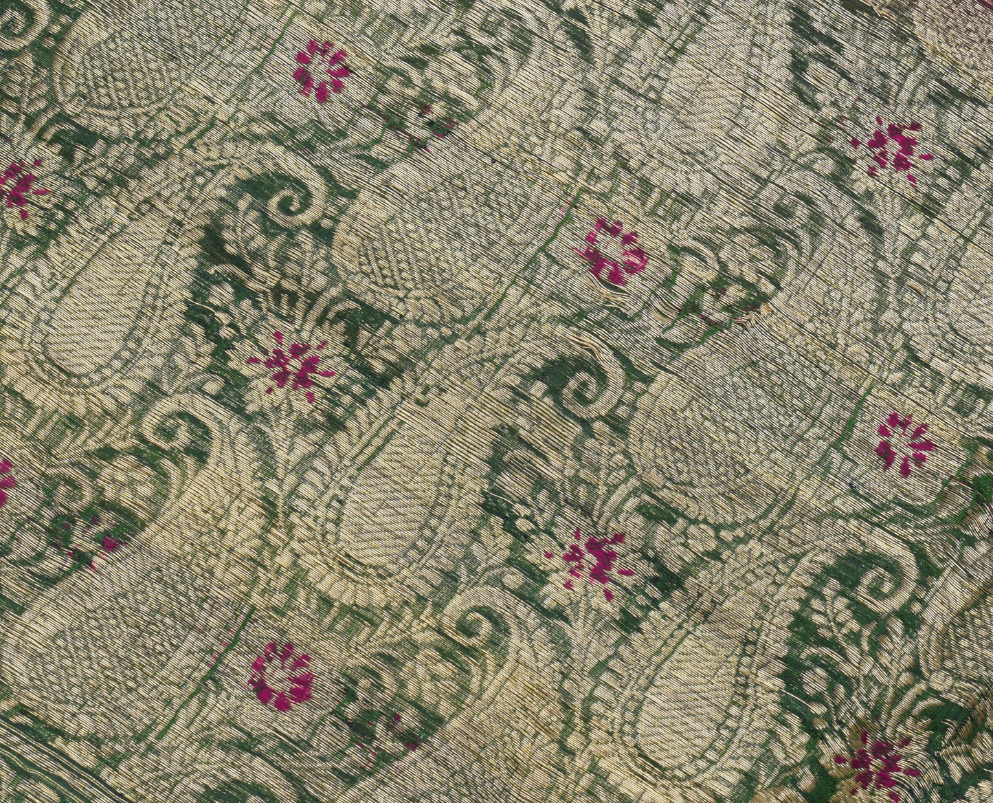 Sushila Vintage Green Sari Remnant Scrap 100% Pure Silk Zari Woven Craft Fabric