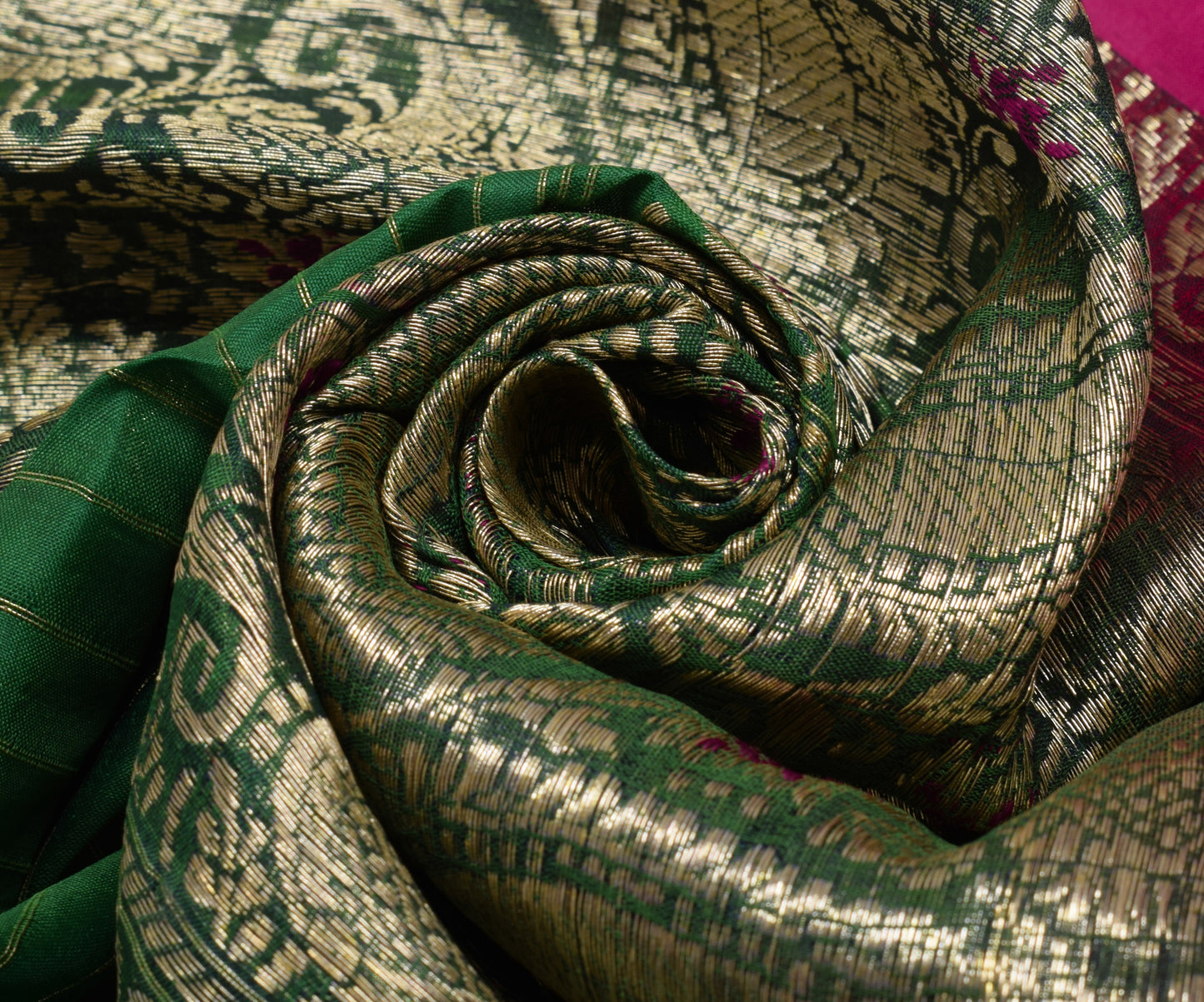 Sushila Vintage Green Sari Remnant Scrap 100% Pure Silk Zari Woven Craft Fabric