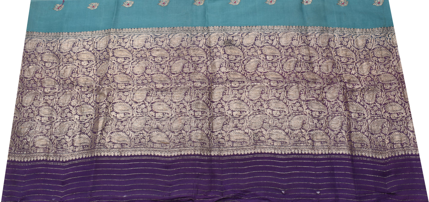 Sushila Vintage Purple Sari Remnant Scrap 100% Pure Silk Zari Woven Craft Fabric