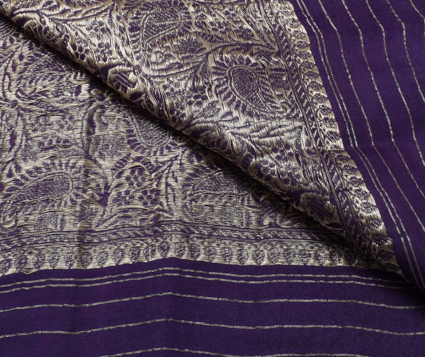 Sushila Vintage Purple Sari Remnant Scrap 100% Pure Silk Zari Woven Craft Fabric