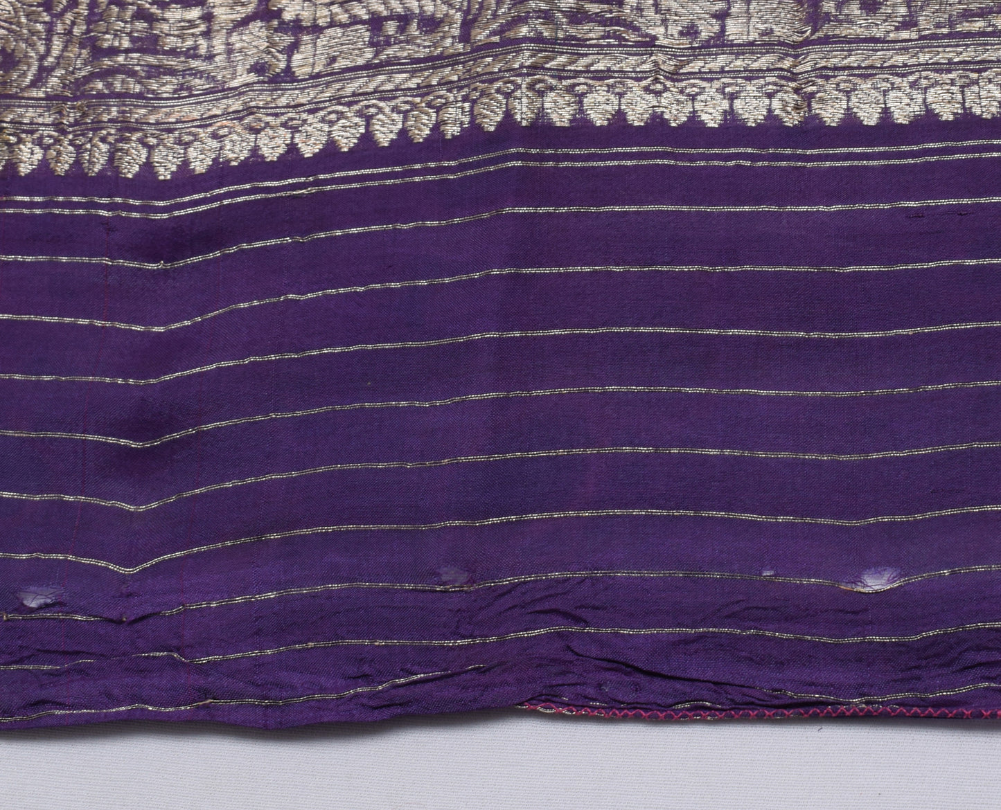 Sushila Vintage Purple Sari Remnant Scrap 100% Pure Silk Zari Woven Craft Fabric