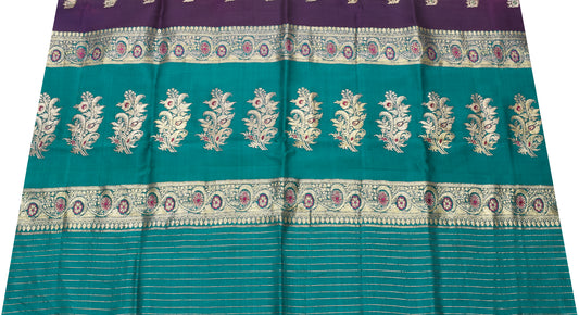 Sushila Vintage Teal Blue Sari Remnant Scrap 100% Pure Silk Woven Craft Fabric