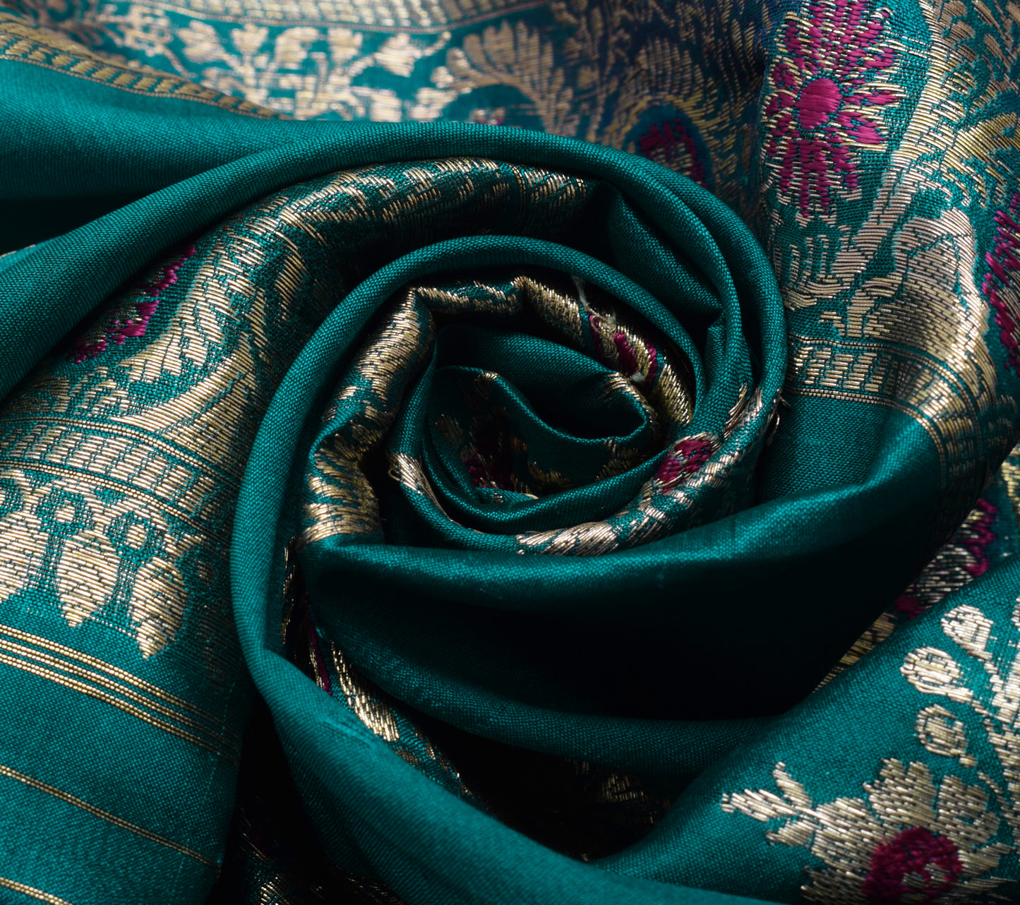 Sushila Vintage Teal Blue Sari Remnant Scrap 100% Pure Silk Woven Craft Fabric