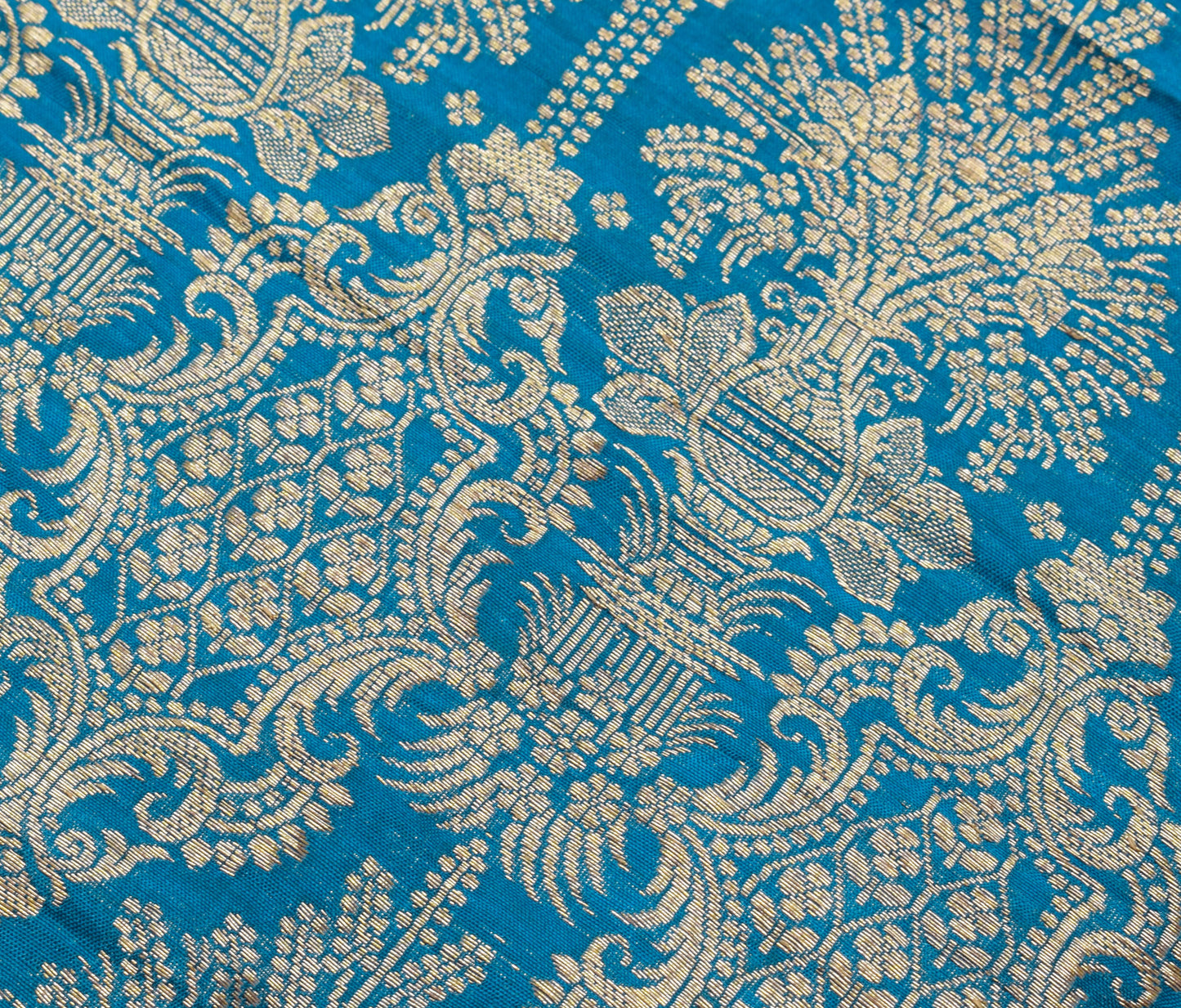 Sushila Vintage Teal Blue Sari Remnant Scrap 100% Pure Silk Woven Craft Fabric