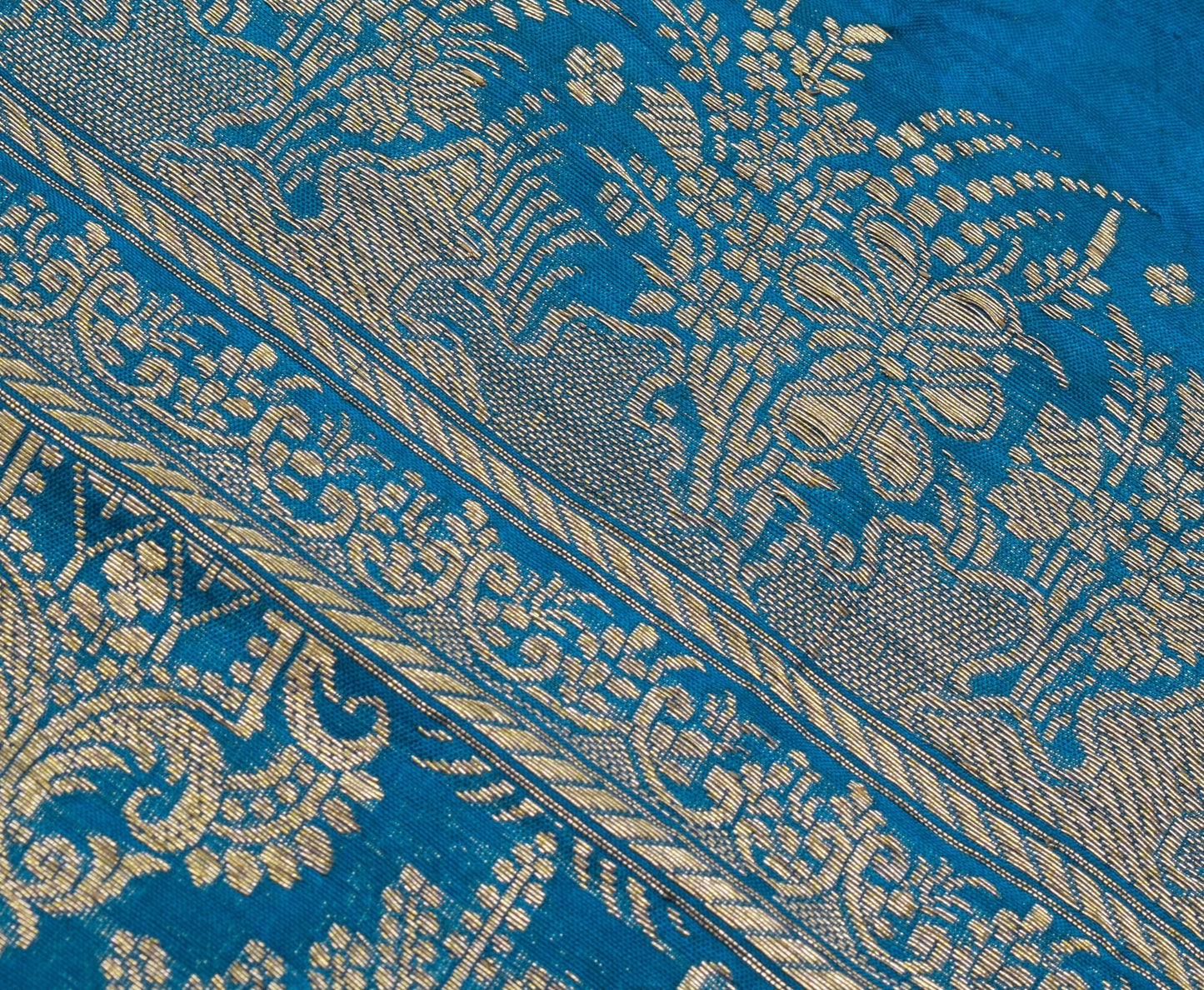 Sushila Vintage Teal Blue Sari Remnant Scrap 100% Pure Silk Woven Craft Fabric