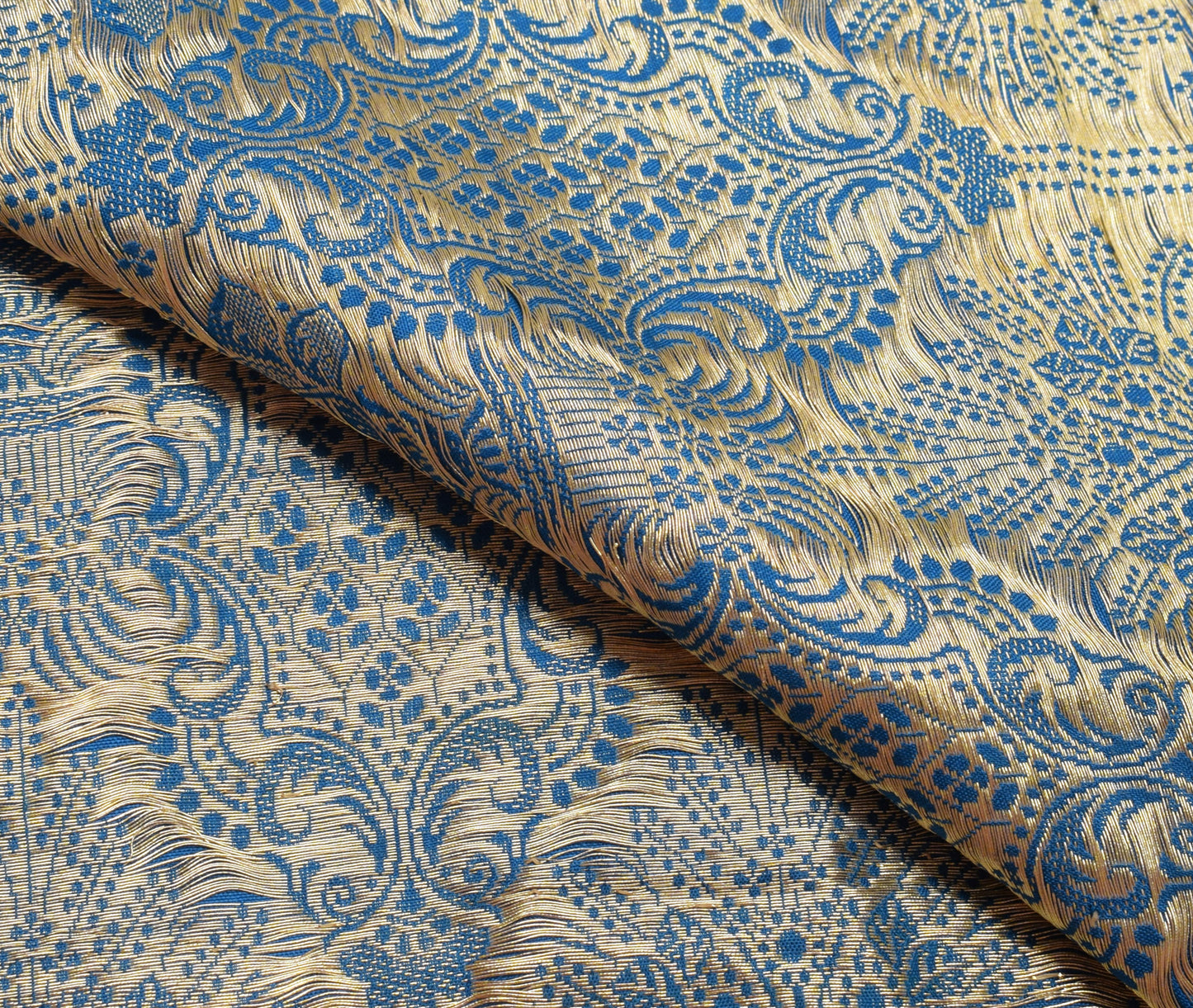 Sushila Vintage Teal Blue Sari Remnant Scrap 100% Pure Silk Woven Craft Fabric