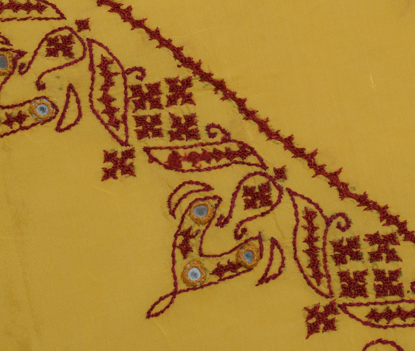 Sushila Vintage Yellow Sari Remnant Scrap Pure Cotton Embroidered Craft Fabric