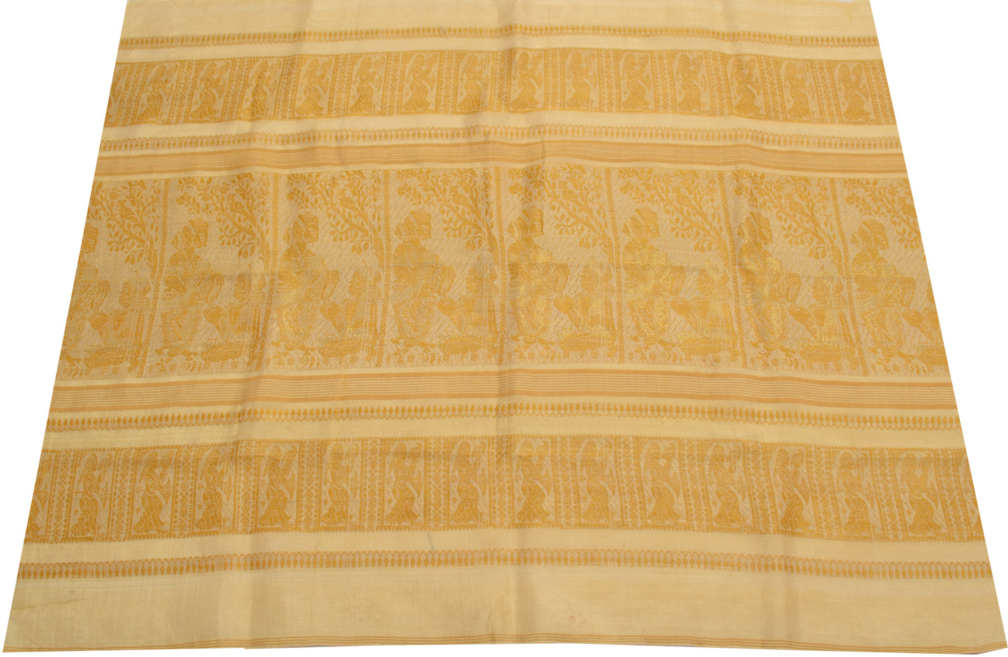 Sushila Vintage Indian Cream Sari Remnant Scrap Pure Silk Woven Craft Fabric