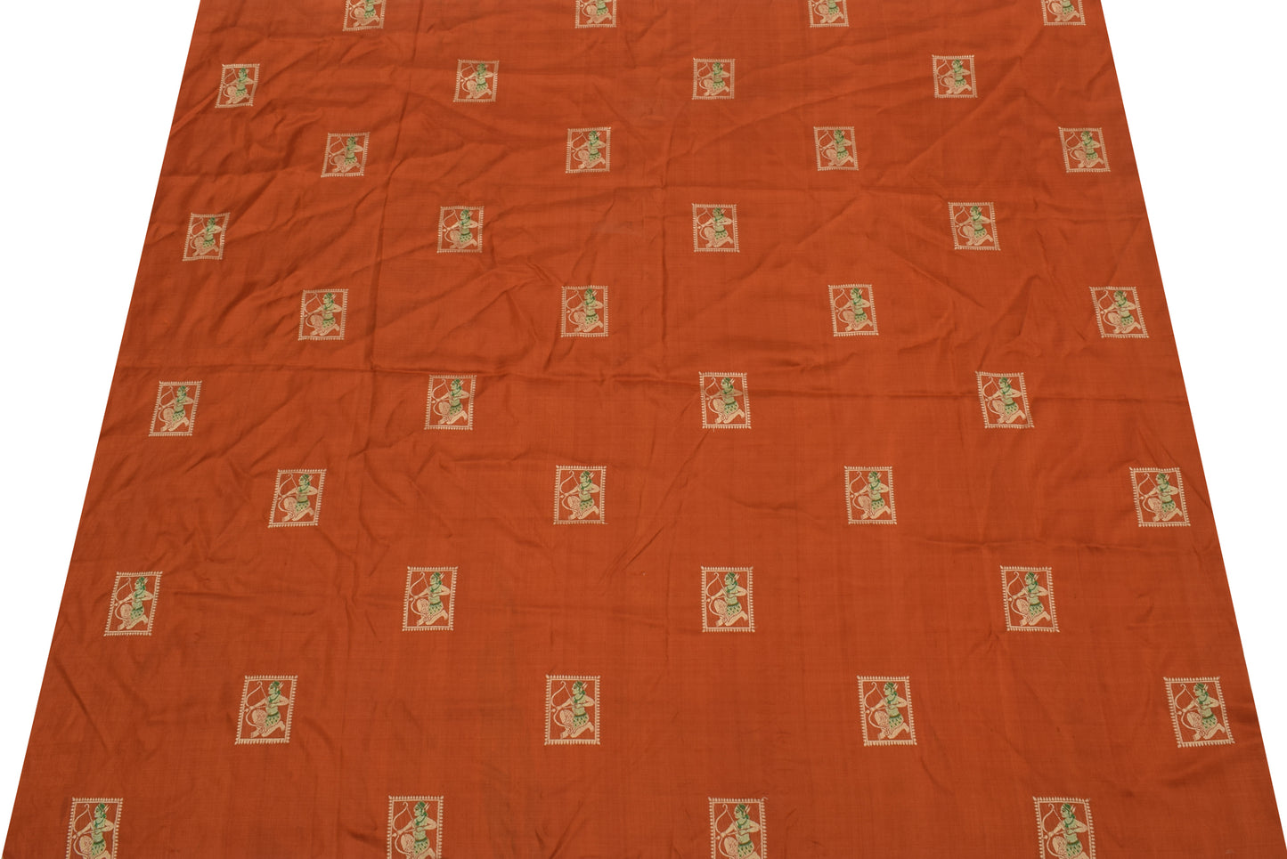 Sushila Vintage Rust Sari Remnant Scrap Pure Silk Baluchari Woven Craft Fabric