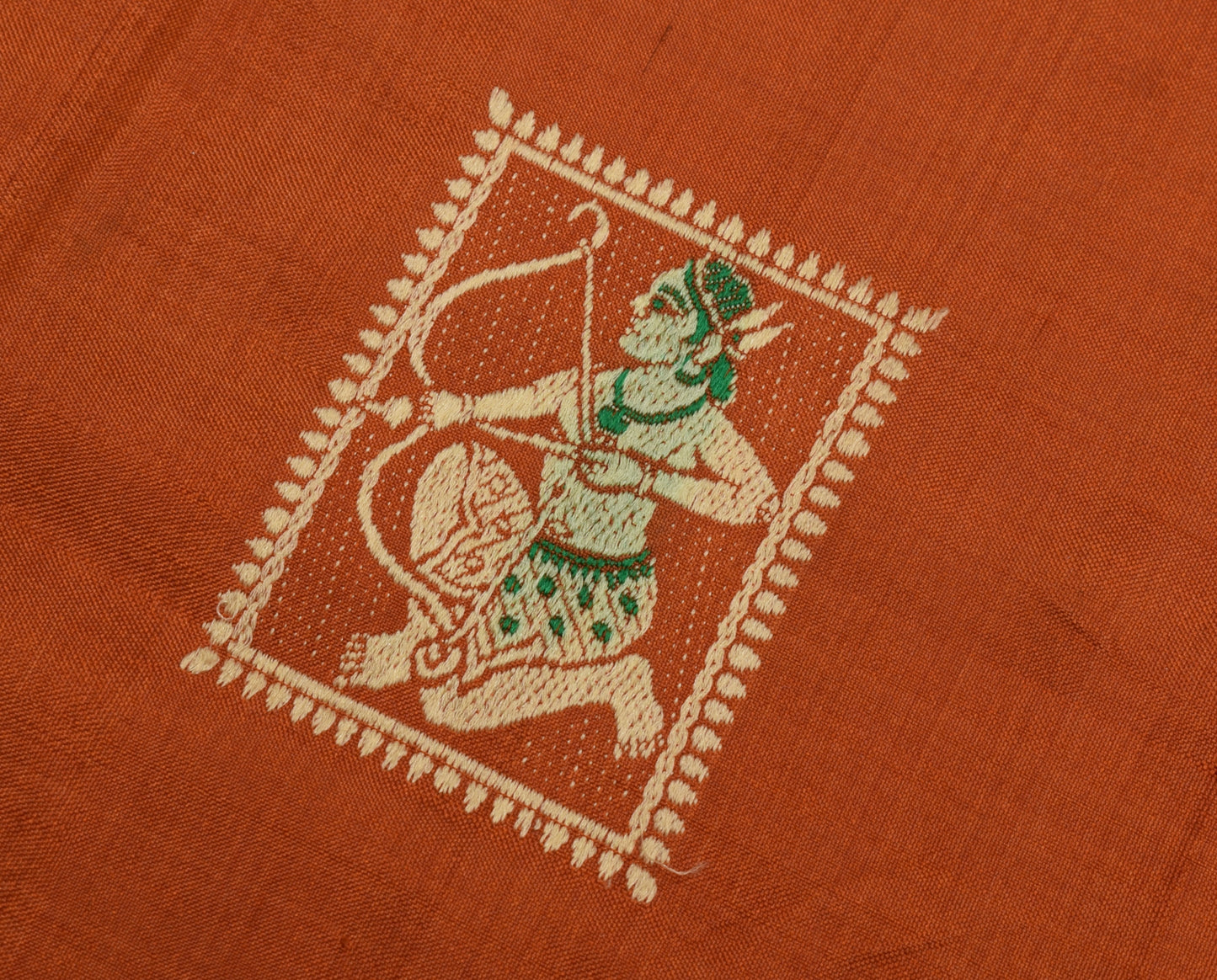 Sushila Vintage Rust Sari Remnant Scrap Pure Silk Baluchari Woven Craft Fabric