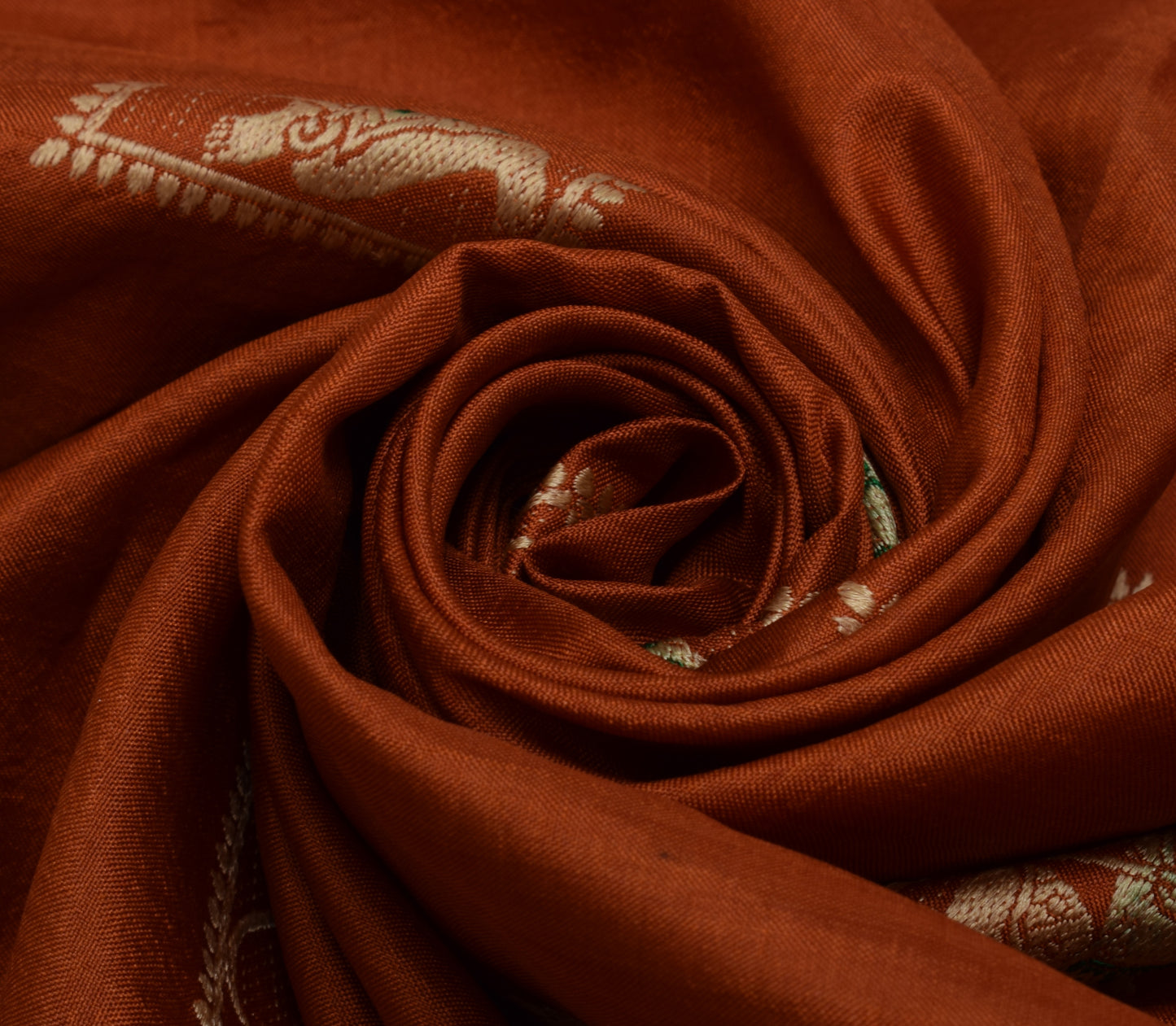 Sushila Vintage Rust Sari Remnant Scrap Pure Silk Baluchari Woven Craft Fabric