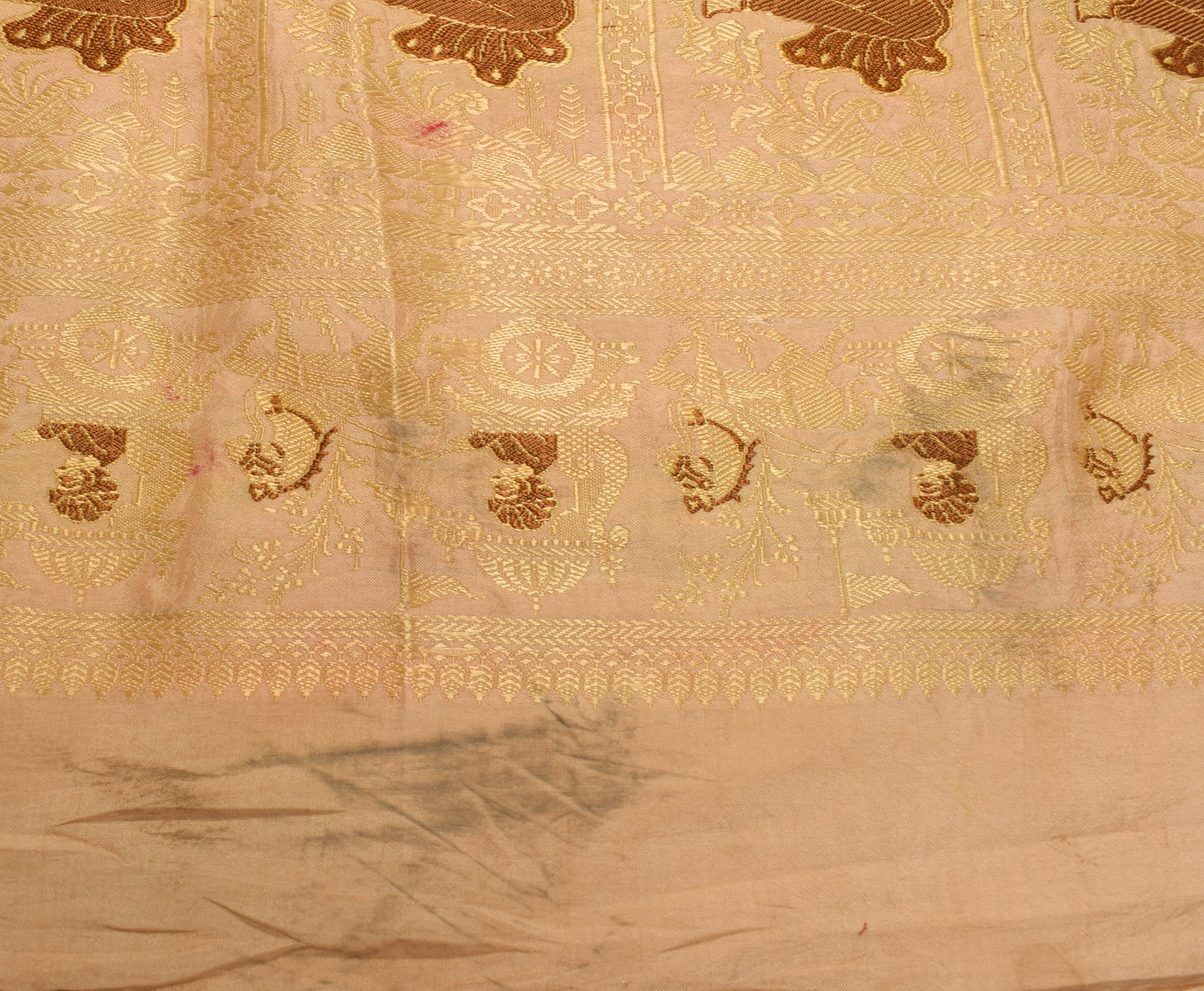 Sushila Vintage Cream Sari Remnant Scrap 100% Pure Silk Woven Craft Sari Fabric