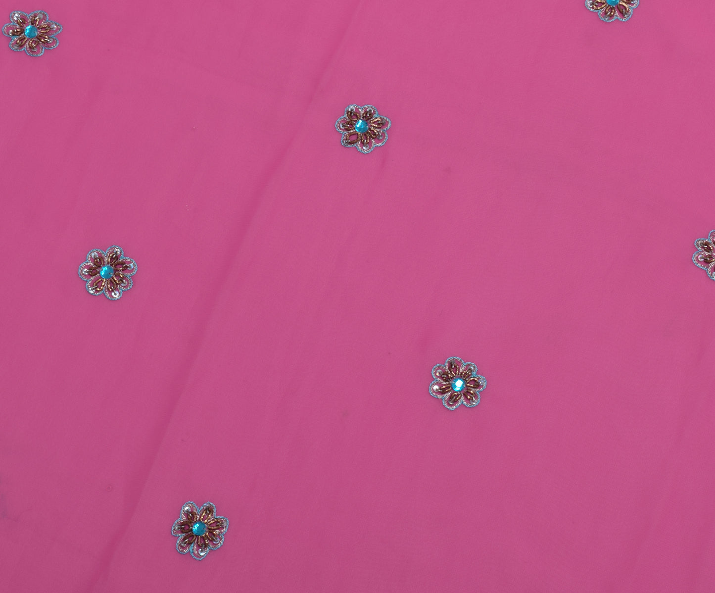 Sushila Vintage Pink Sari Remnant Scrap Blend Georgette Silk Beaded Craft Fabric