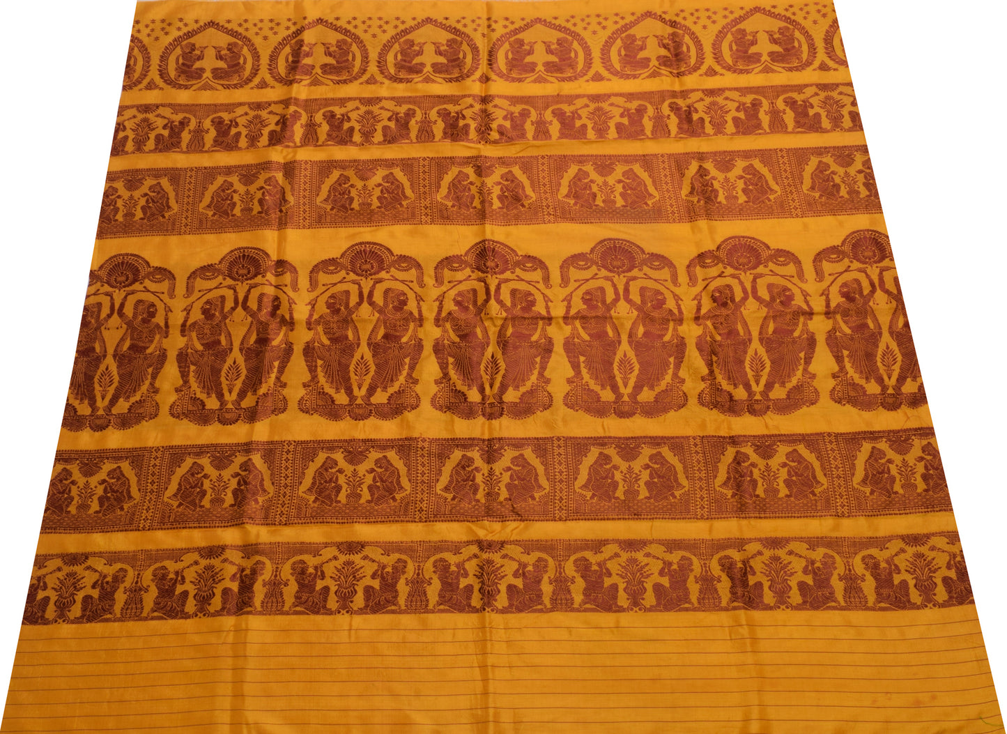 Sushila Vintage Mustard Sari Remnant Scrap 100% Pure Silk Woven Craft Fabric