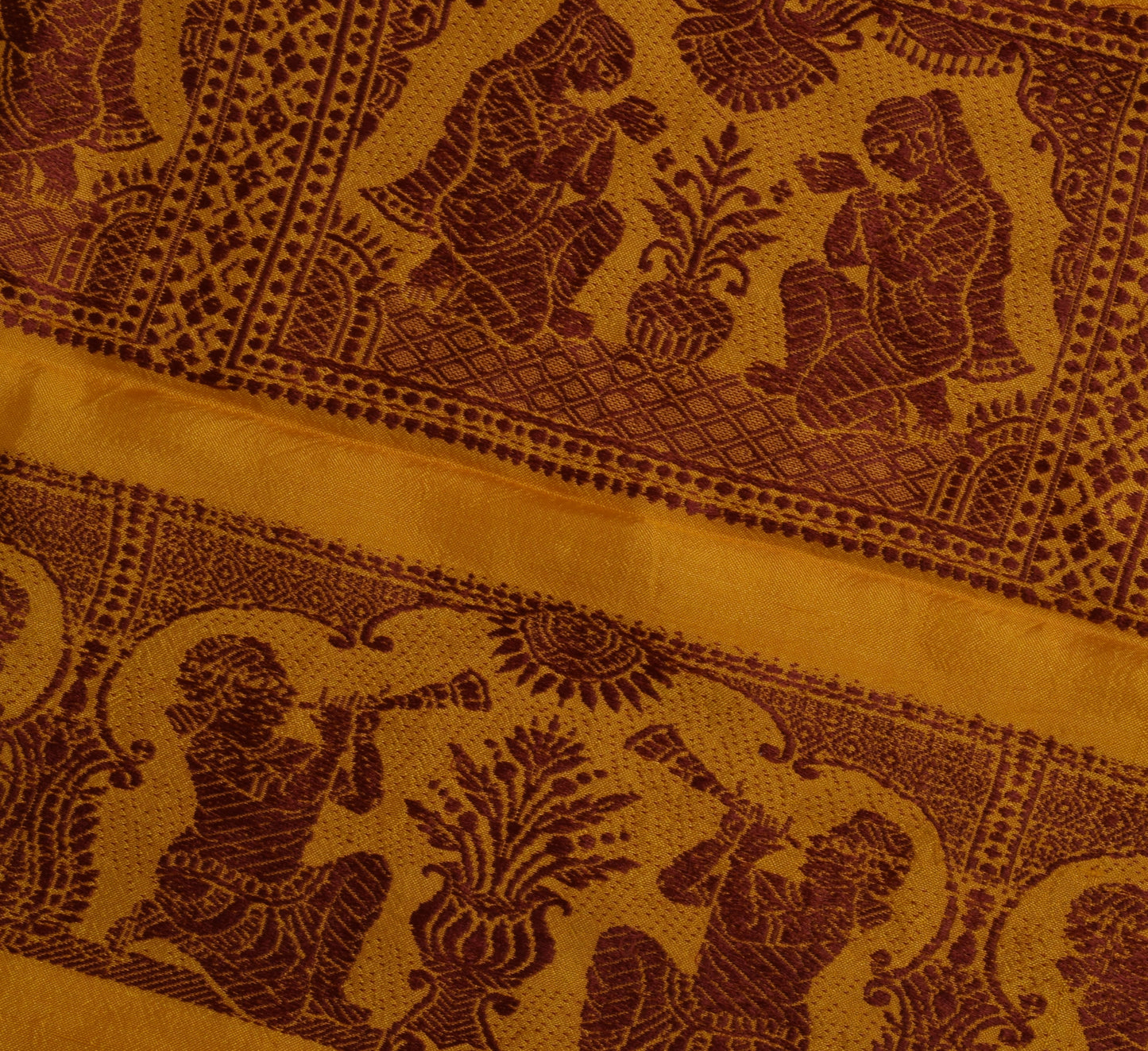 Sushila Vintage Mustard Sari Remnant Scrap 100% Pure Silk Woven Craft Fabric