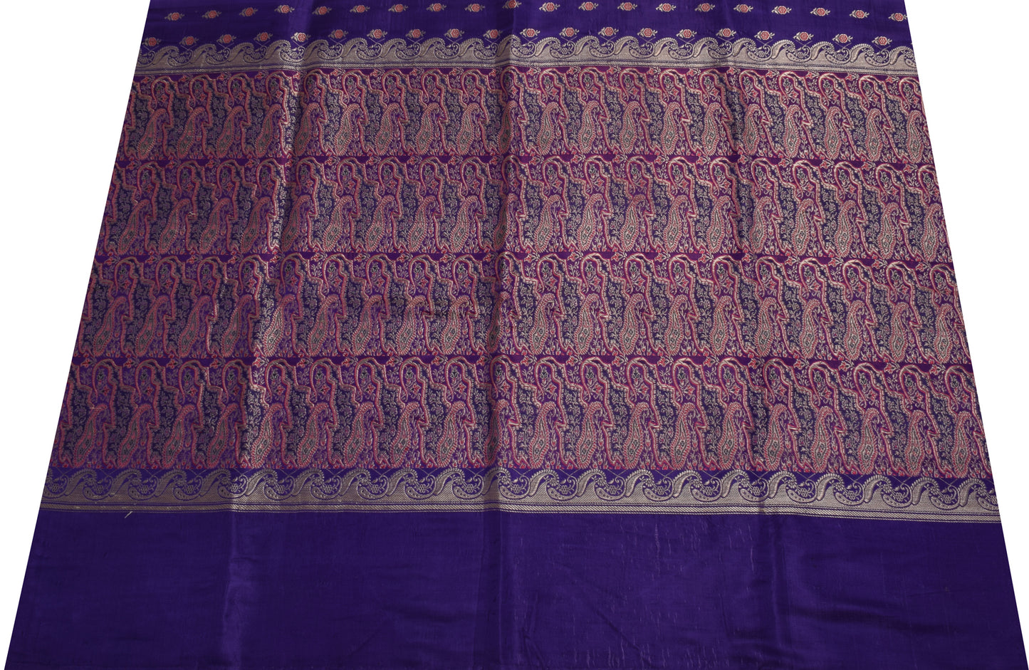 Sushila Vintage Blue Sari Remnant Scrap Pure Stain Zari Woven Craft Fabric