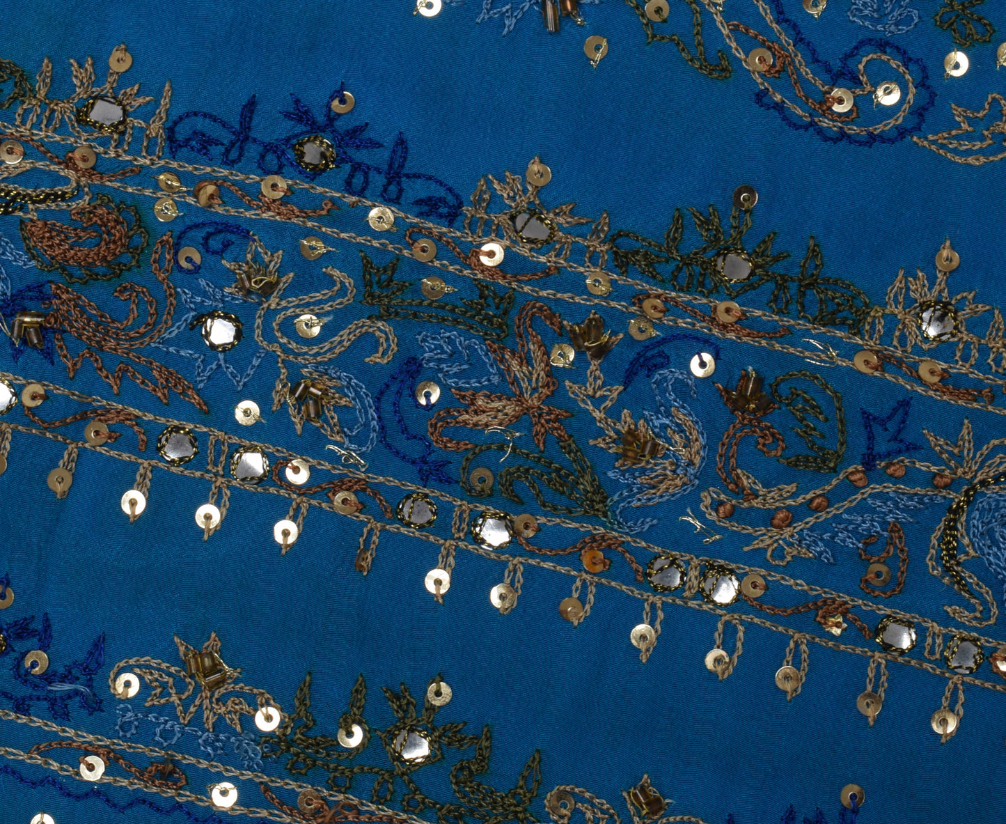 Sushila Vintage Blue Sari Remnant Scrap 100% Pure Crepe Embroidered Craft Fabric