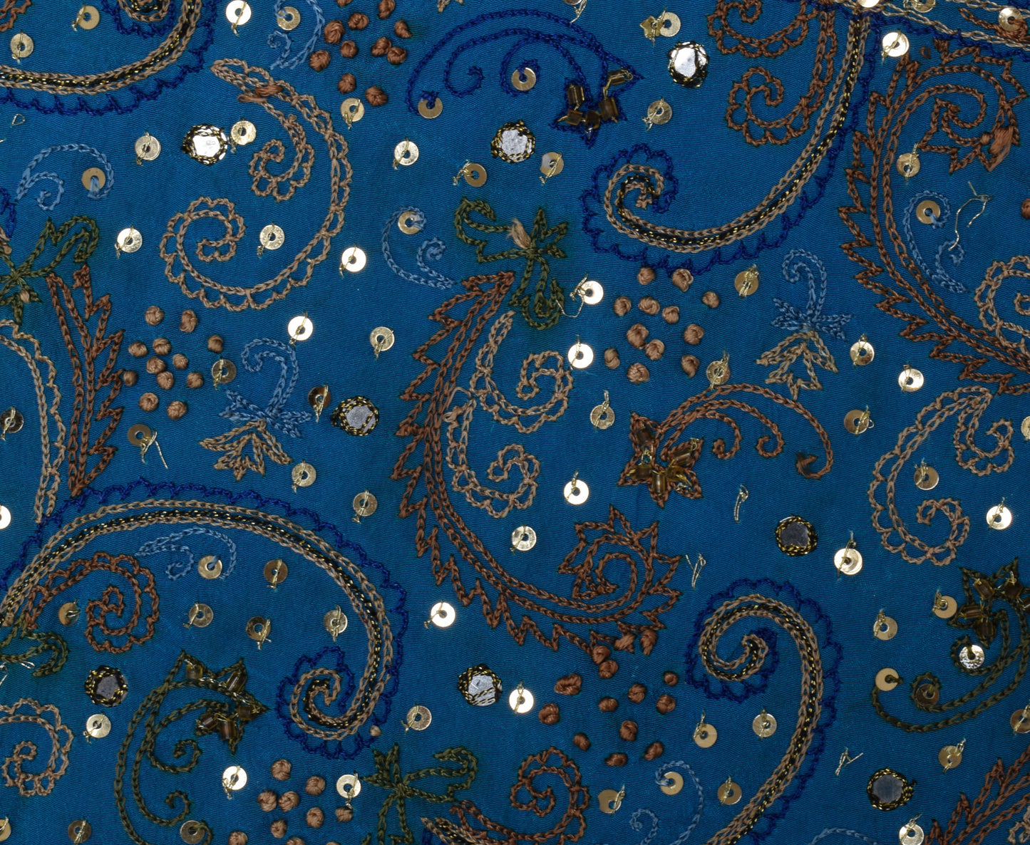 Sushila Vintage Blue Sari Remnant Scrap 100% Pure Crepe Embroidered Craft Fabric