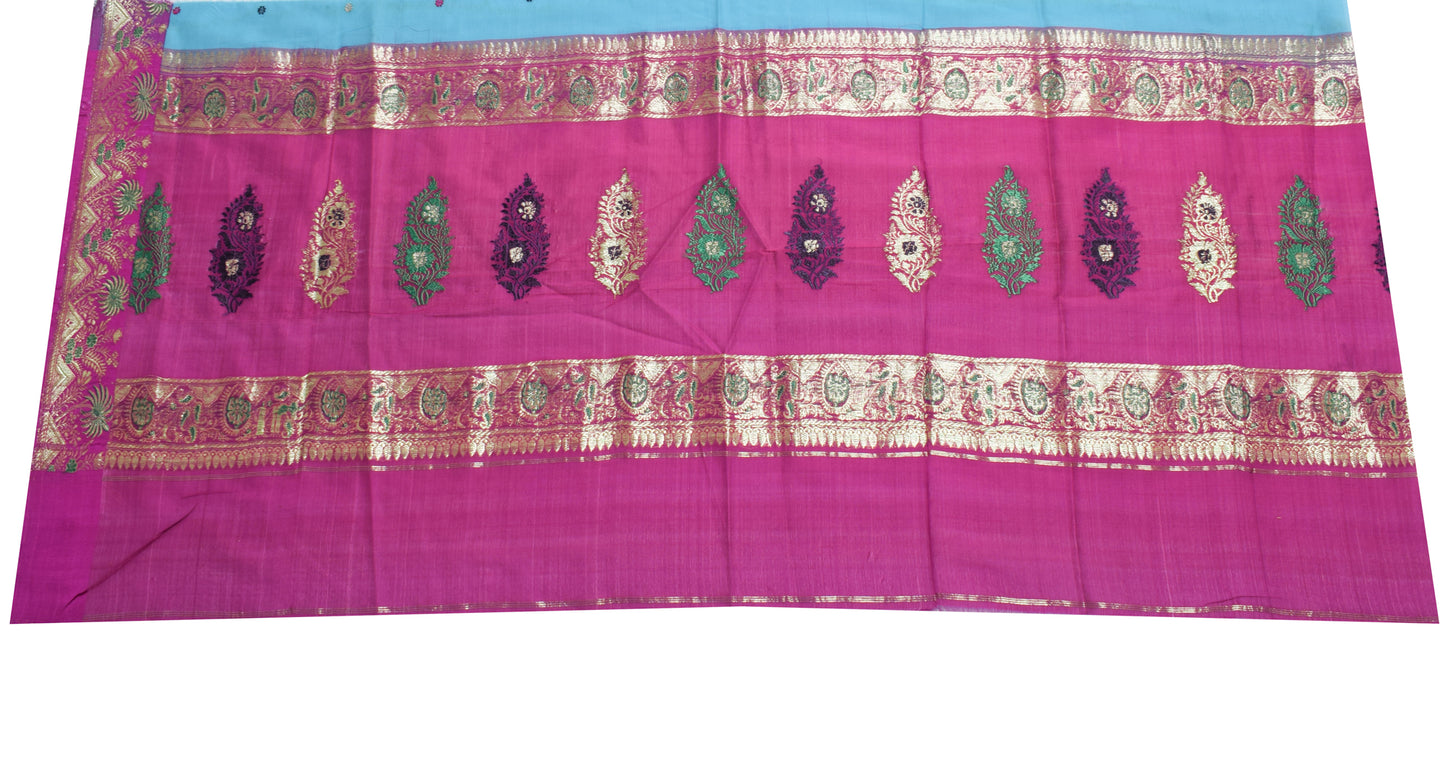 Sushila Vintage Magenta Sari Remnant Scrap 100% Pure Silk Woven Craft Fabric