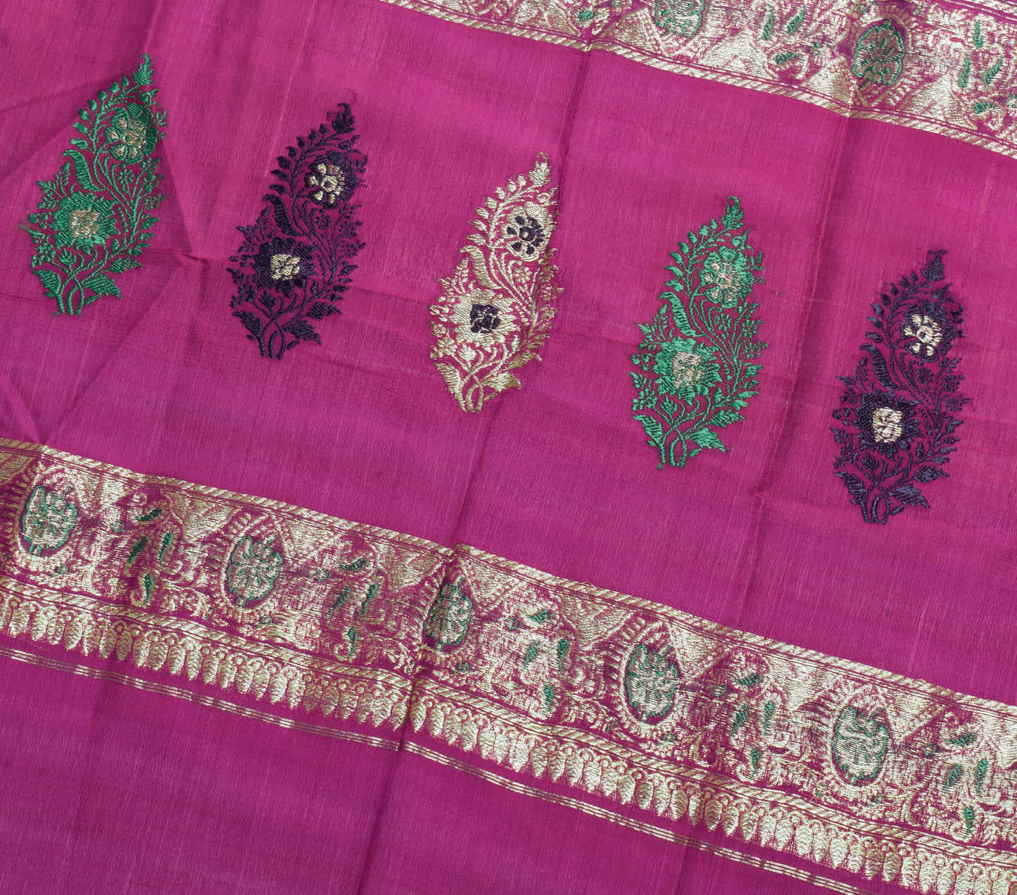 Sushila Vintage Magenta Sari Remnant Scrap 100% Pure Silk Woven Craft Fabric