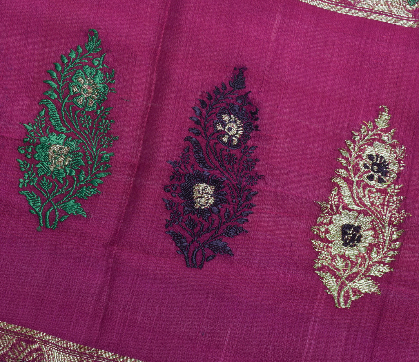 Sushila Vintage Magenta Sari Remnant Scrap 100% Pure Silk Woven Craft Fabric