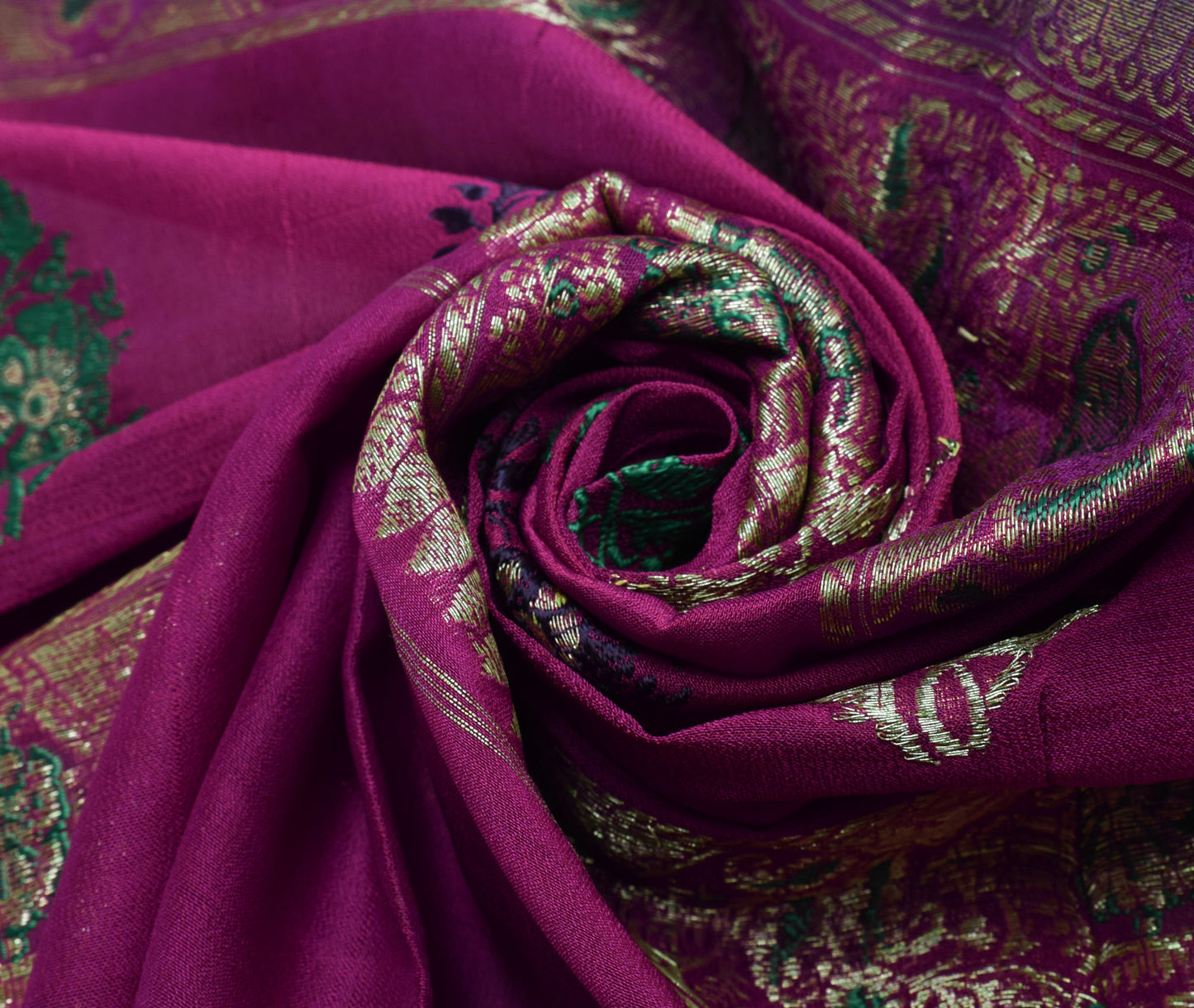 Sushila Vintage Magenta Sari Remnant Scrap 100% Pure Silk Woven Craft Fabric